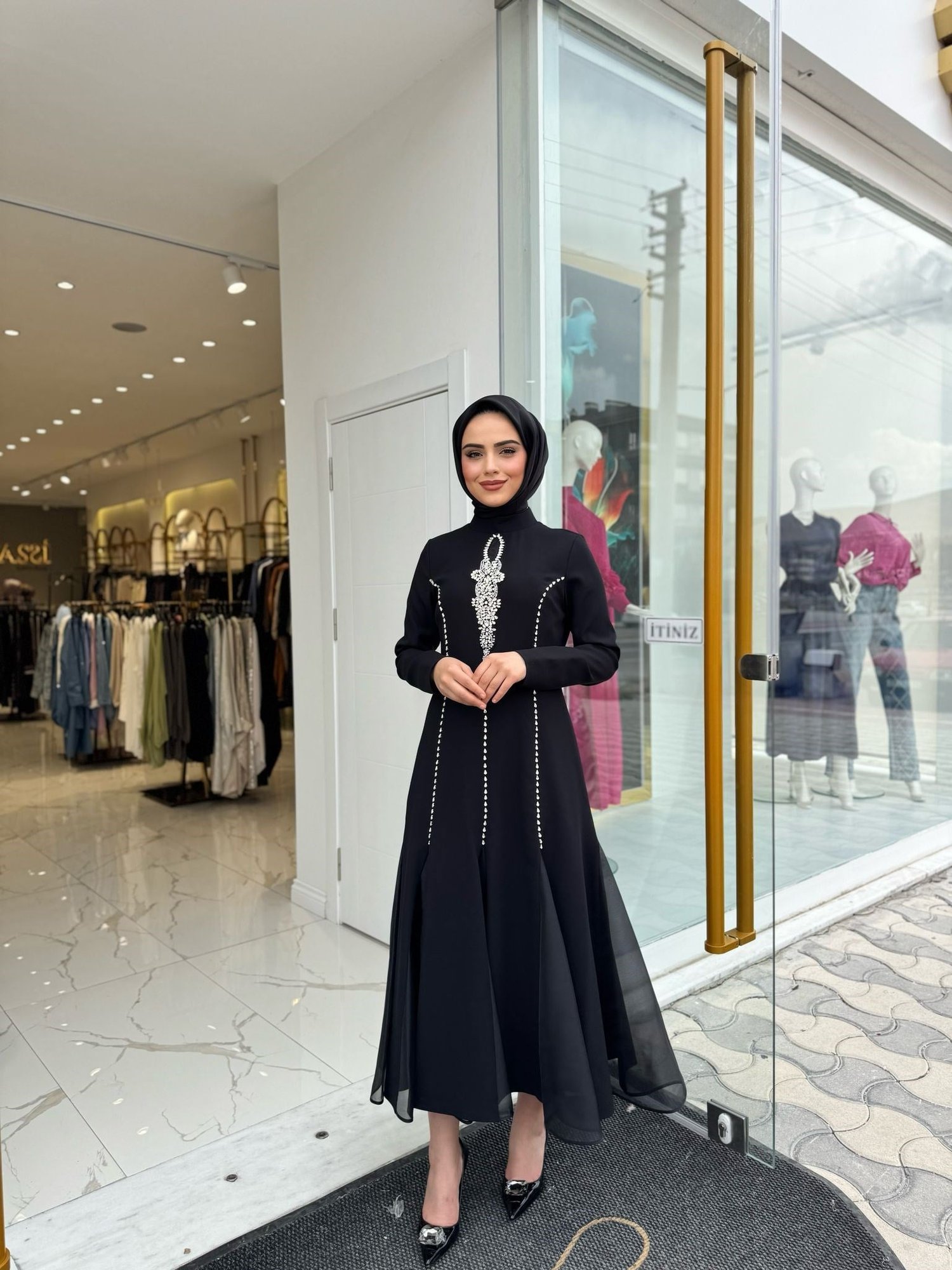 White Corner Abiye Elbise 2897 - SİYAH