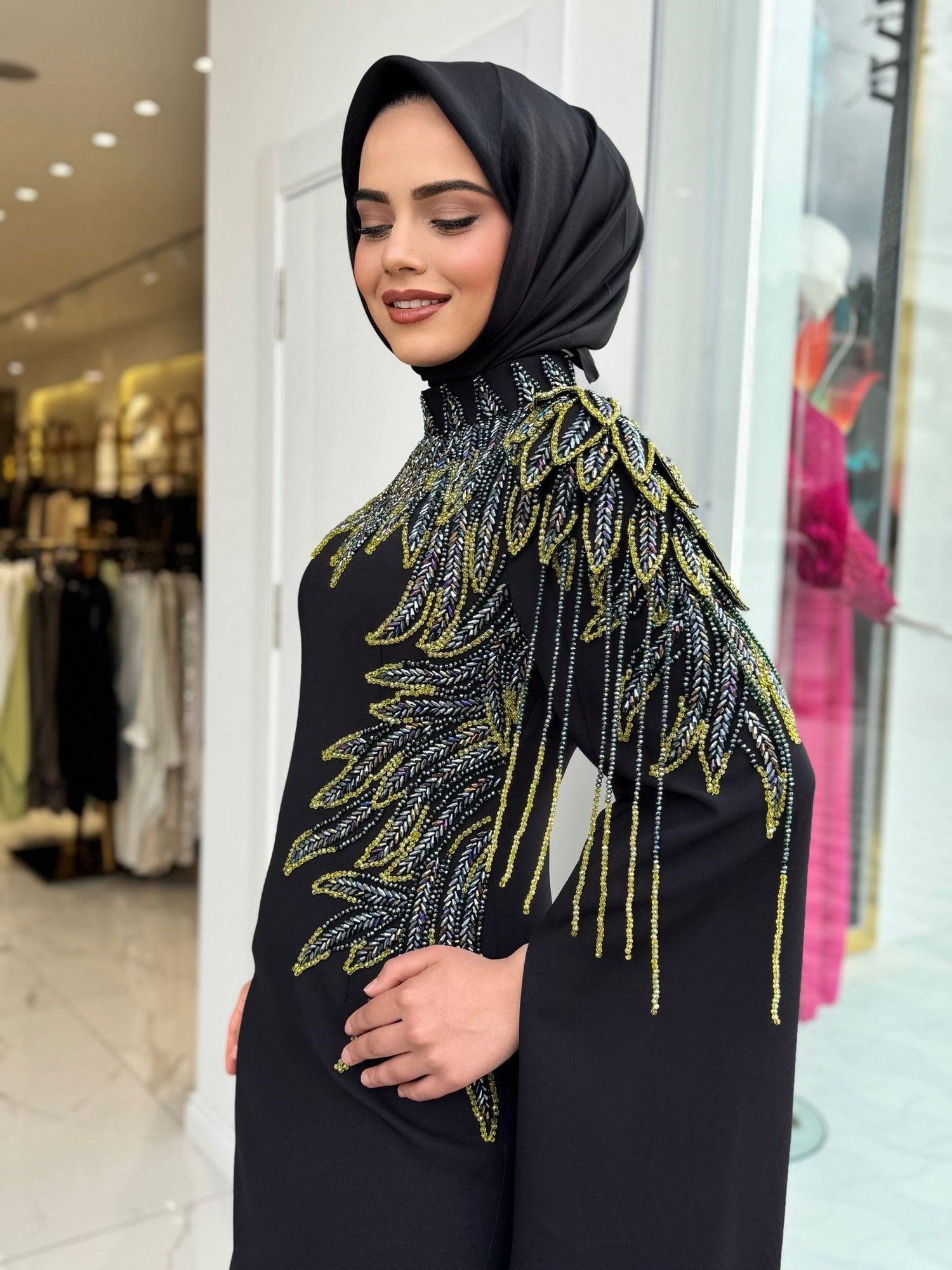 White Corner Abiye Elbise 2958 - SİYAH
