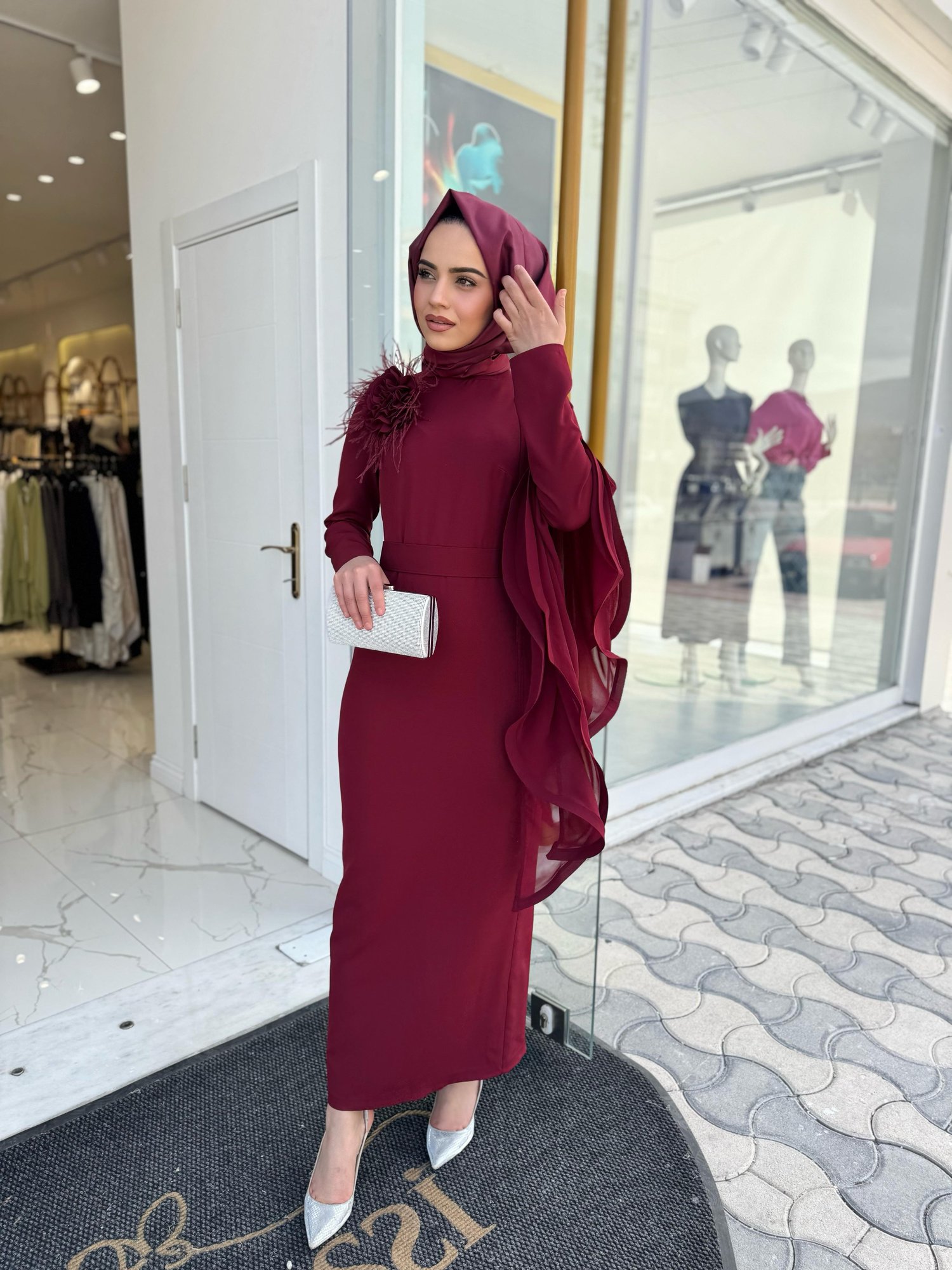 White Corner Abiye Elbise 3151 - BORDO