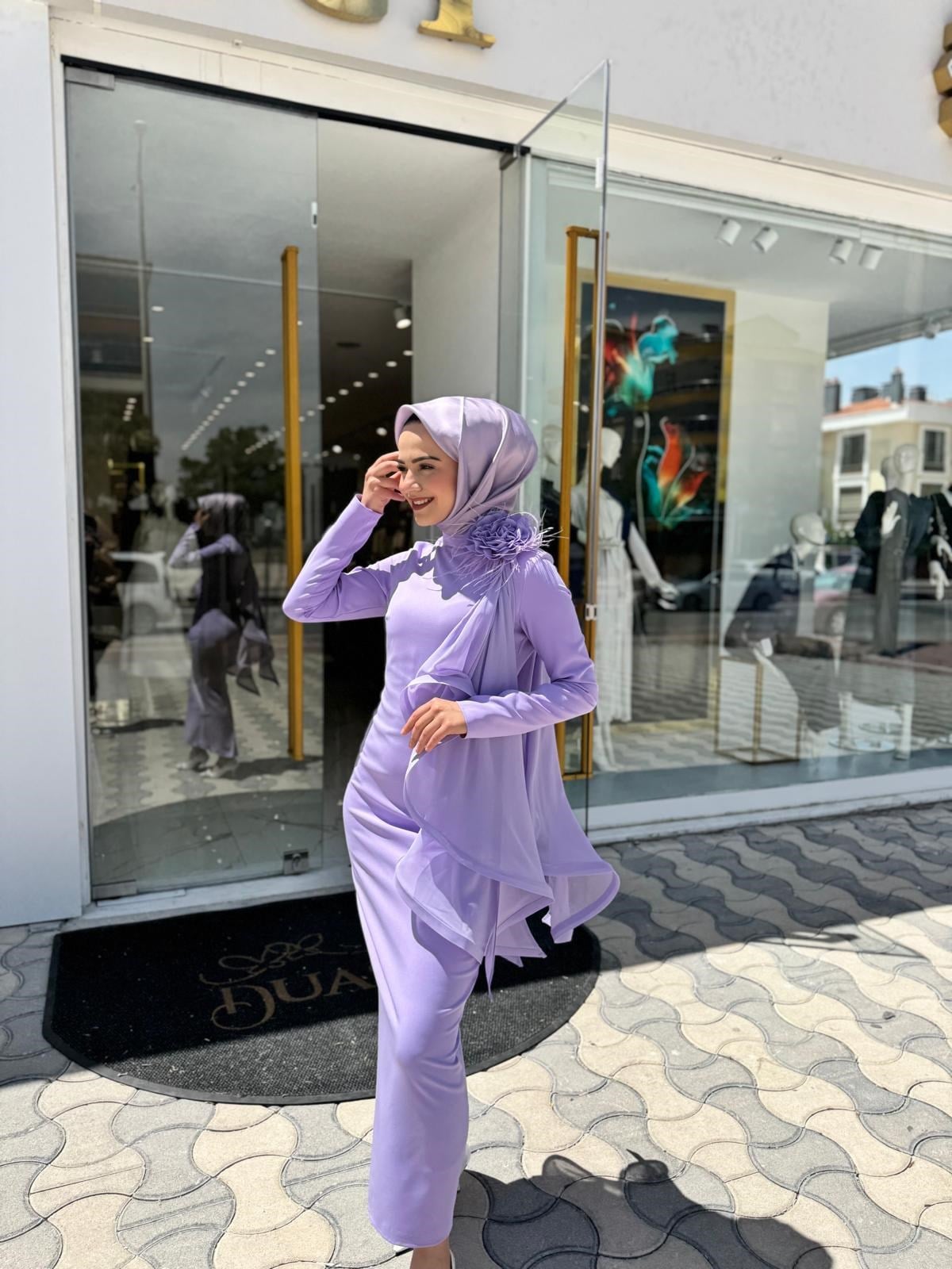 White Corner Abiye Elbise 3151 - lila