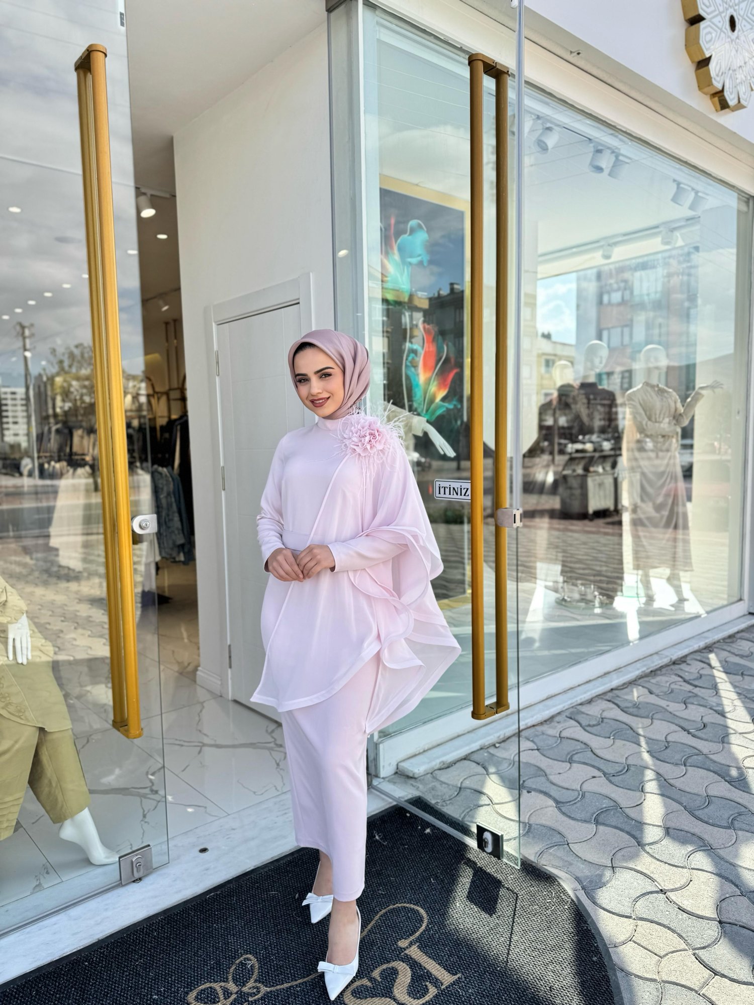 White Corner Abiye Elbise 3151 - Pudra