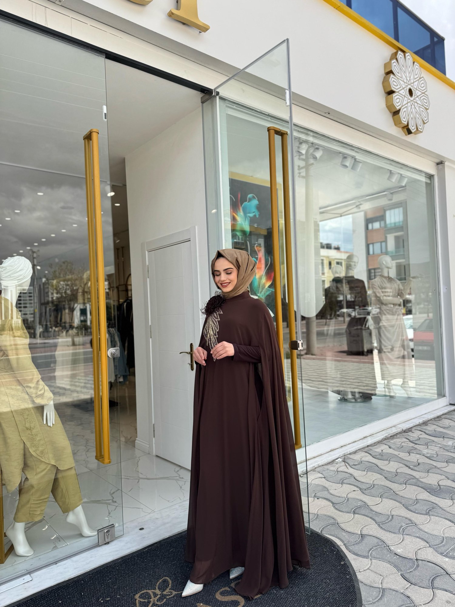 White Corner Abiye Elbise 3185 - KAHVE