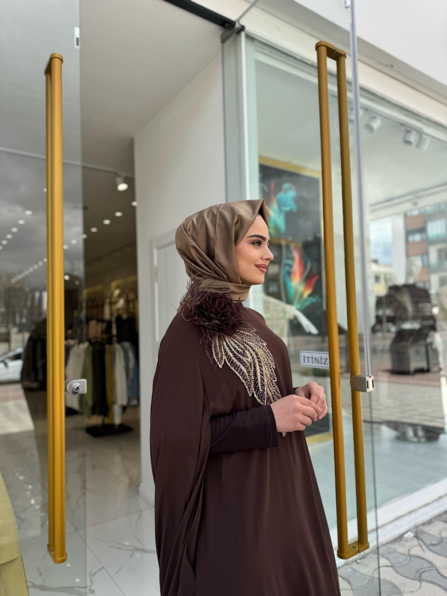 White Corner Abiye Elbise 3185 - KAHVE