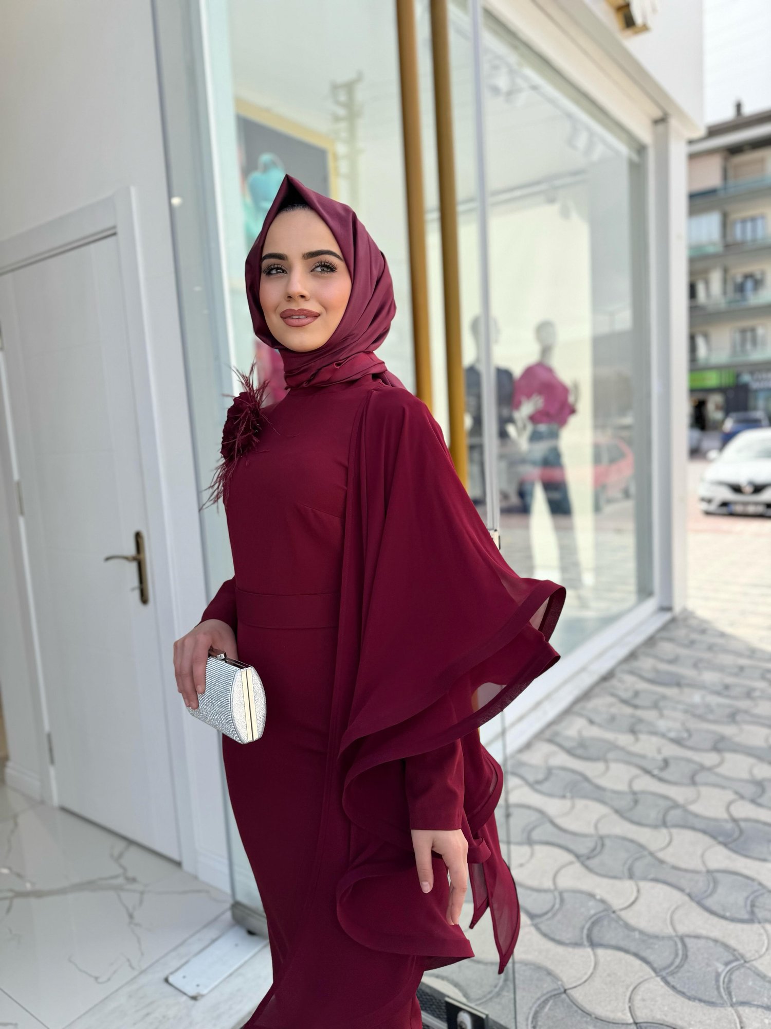 White Corner Elbise 3151 - BORDO