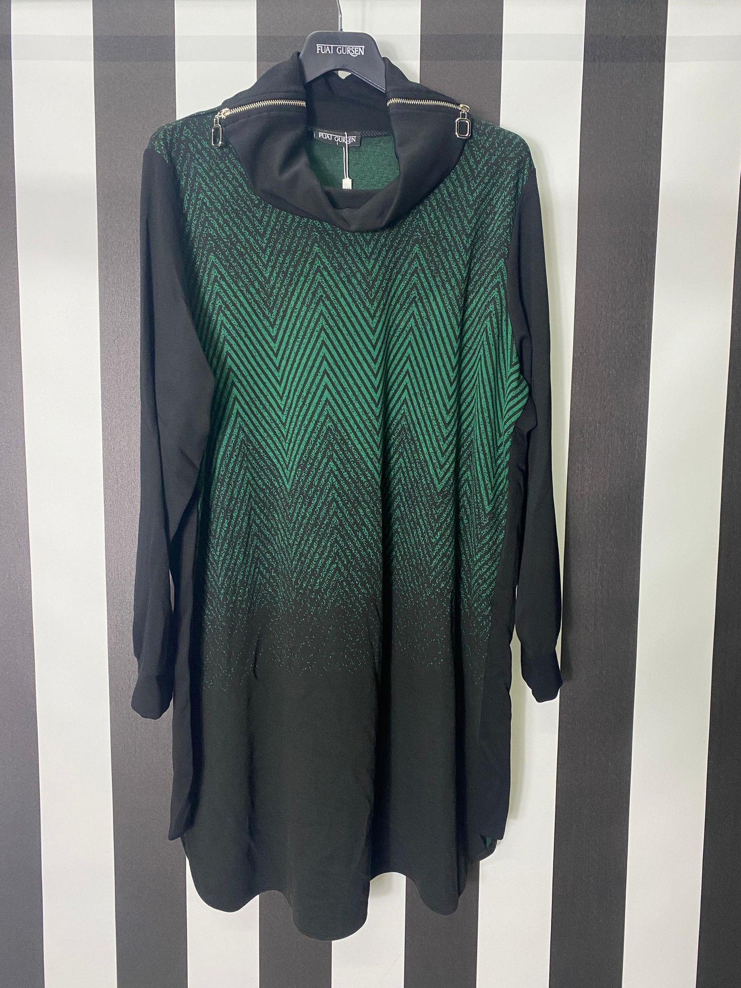 Yaka Kare Fermuar Detaylı Bluz 9205 - YEŞİL