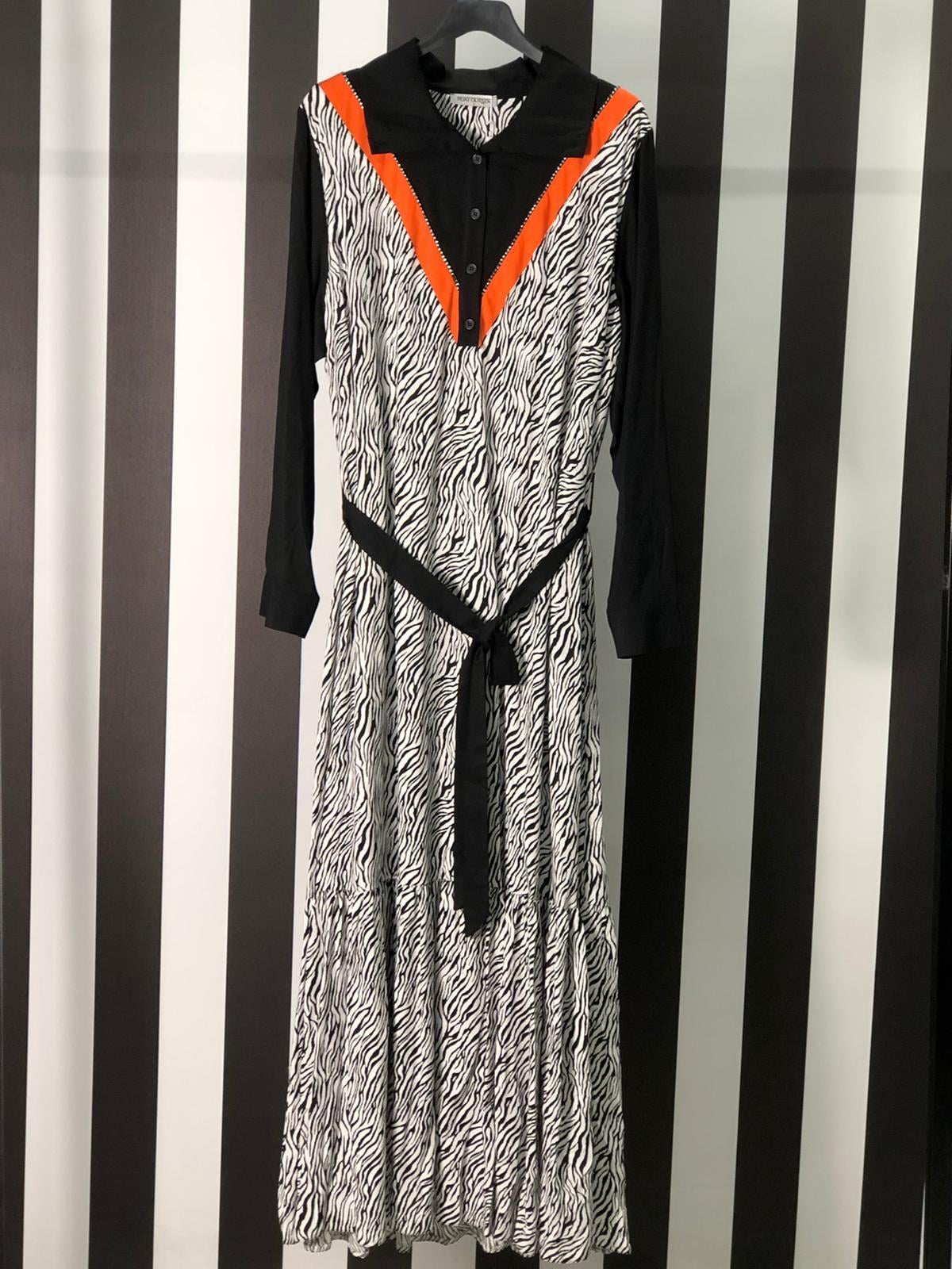 Zebra Desenli  Elbise 8105 - SİYAH