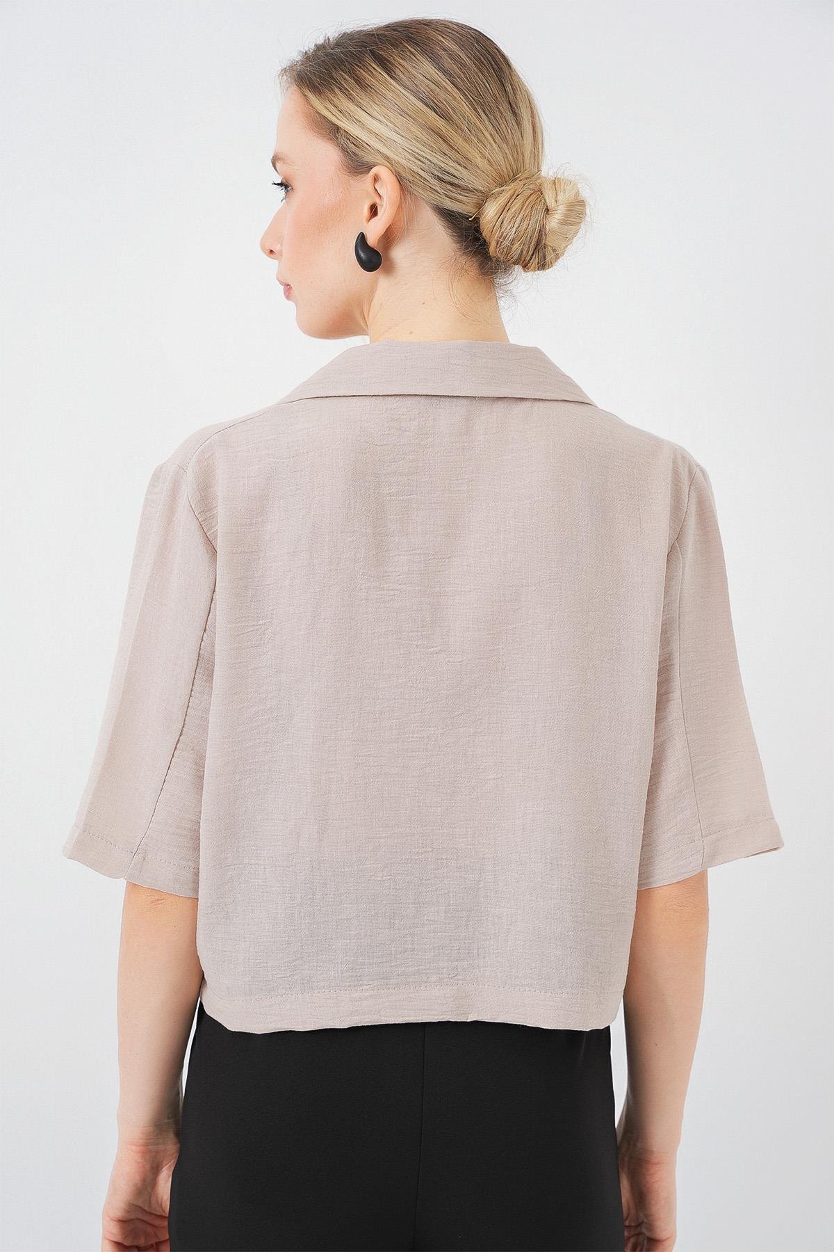0706 Crop Keten Ceket - Bej