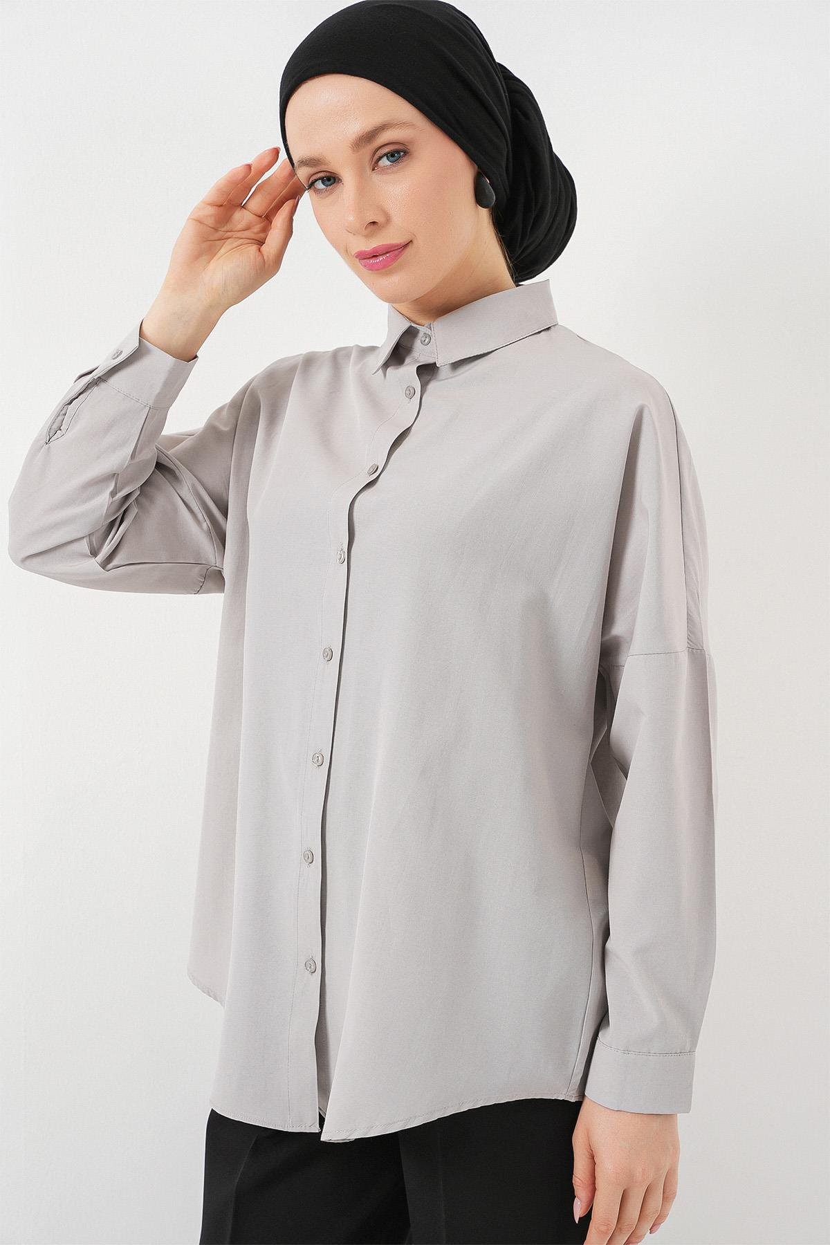 103901 Oversize Basic Tesettür Gömlek - A.Gri