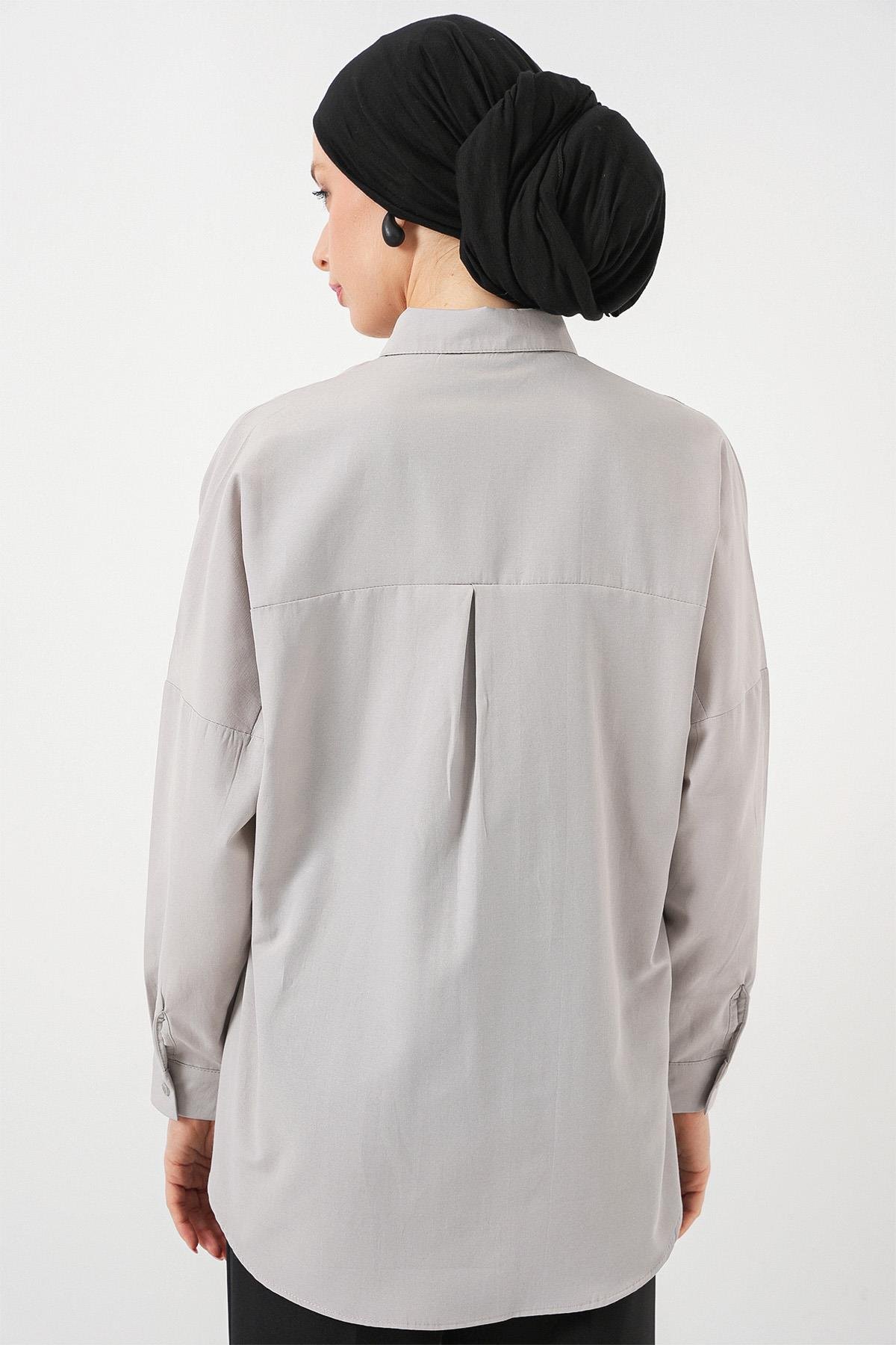 103901 Oversize Basic Tesettür Gömlek - A.Gri