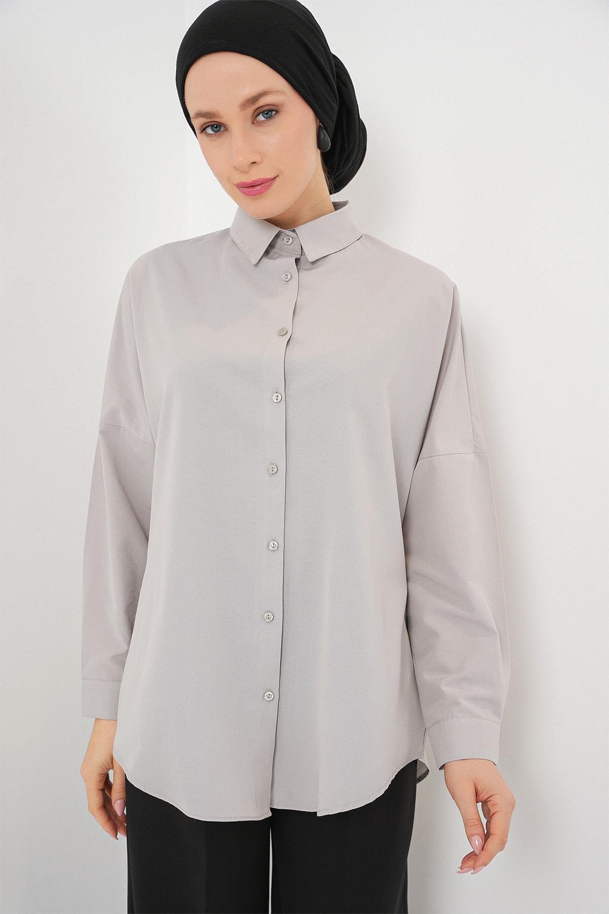 103901 Oversize Basic Tesettür Gömlek - A.Gri