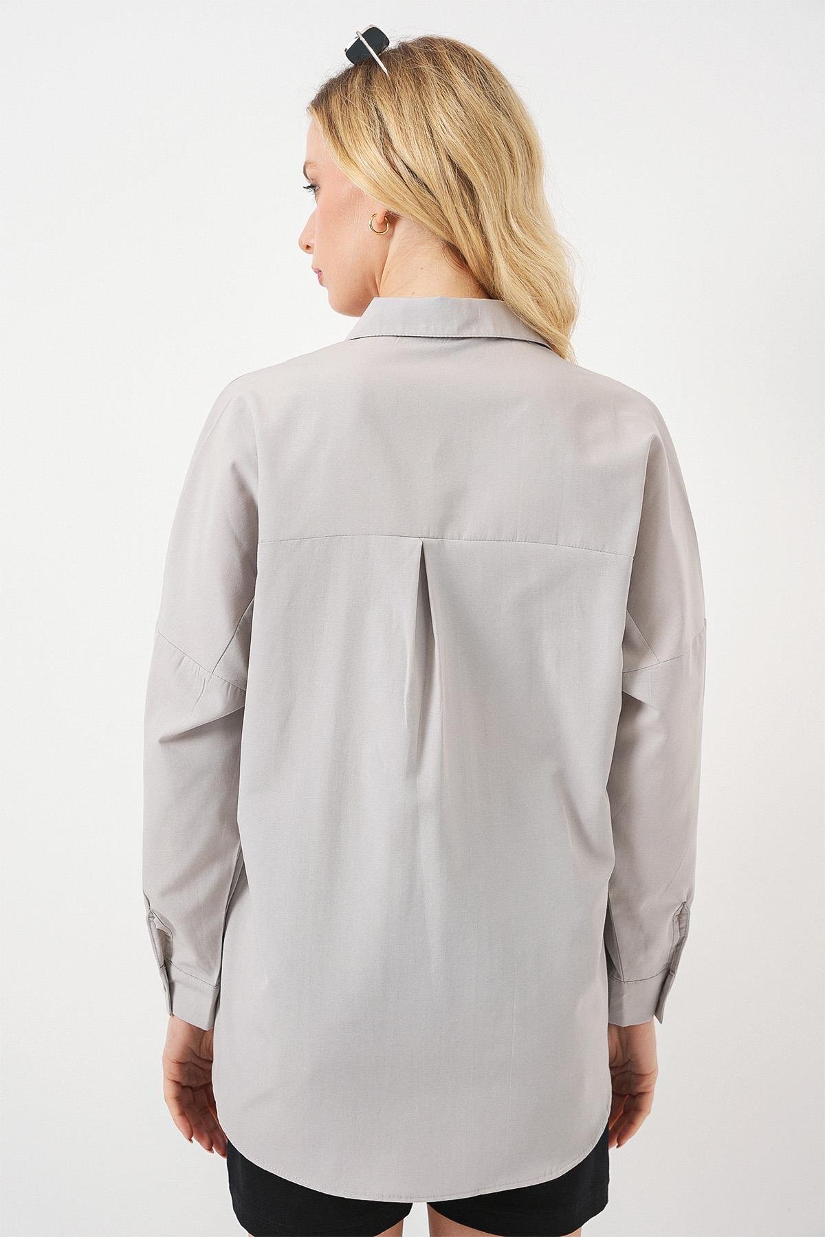 3900 Oversize Uzun Basic Gömlek - A.Gri