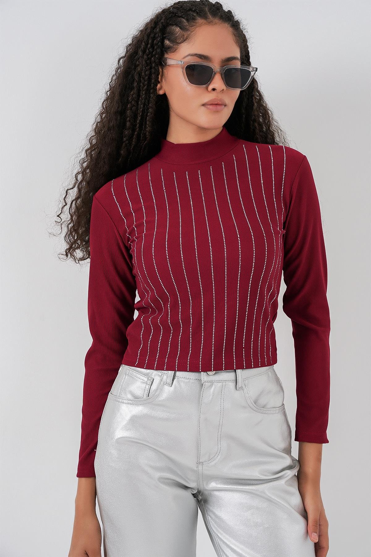 922 Taşlı Body - Bordo