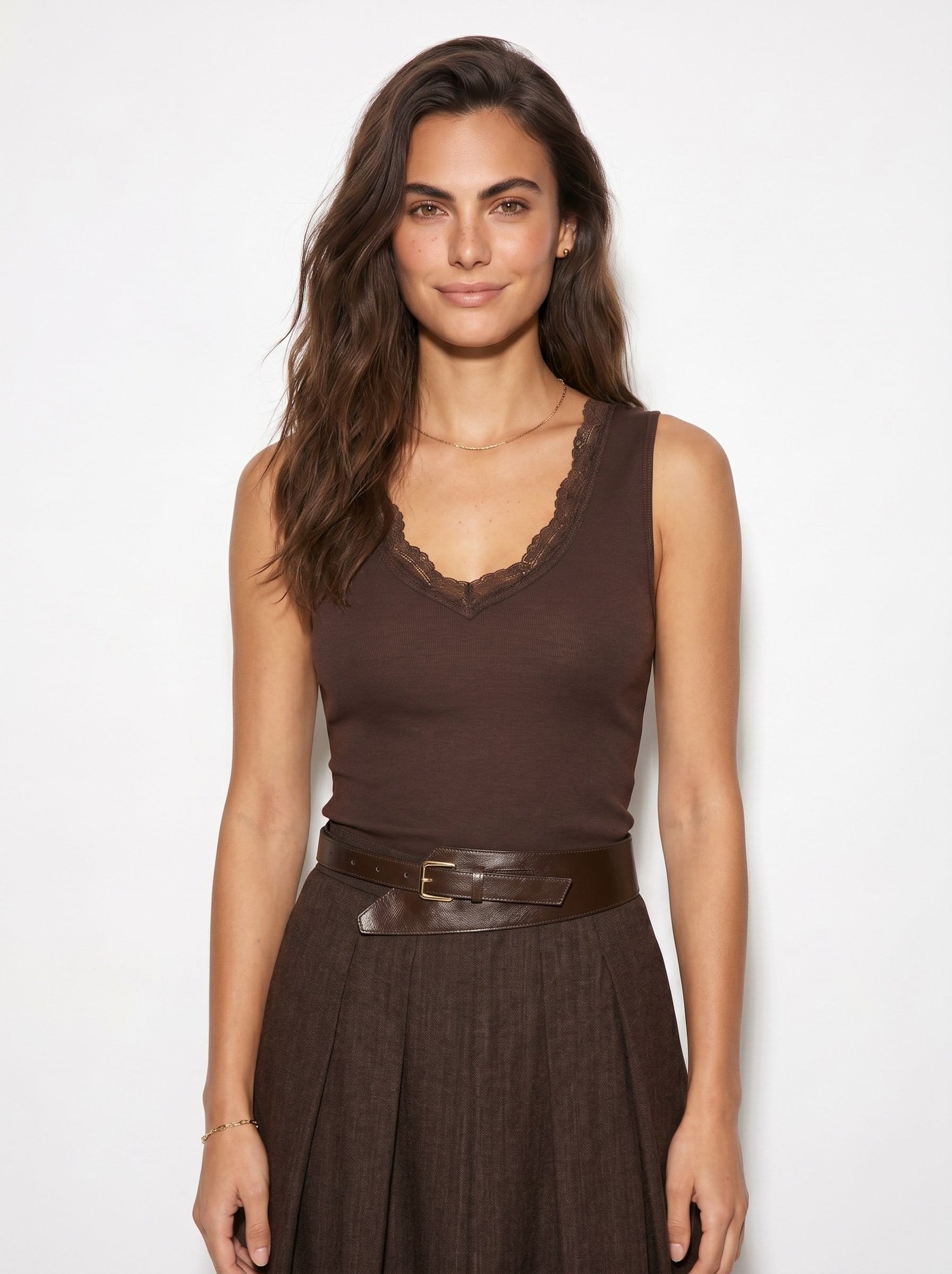 Acı Kahve Dantelli Fit Bluz