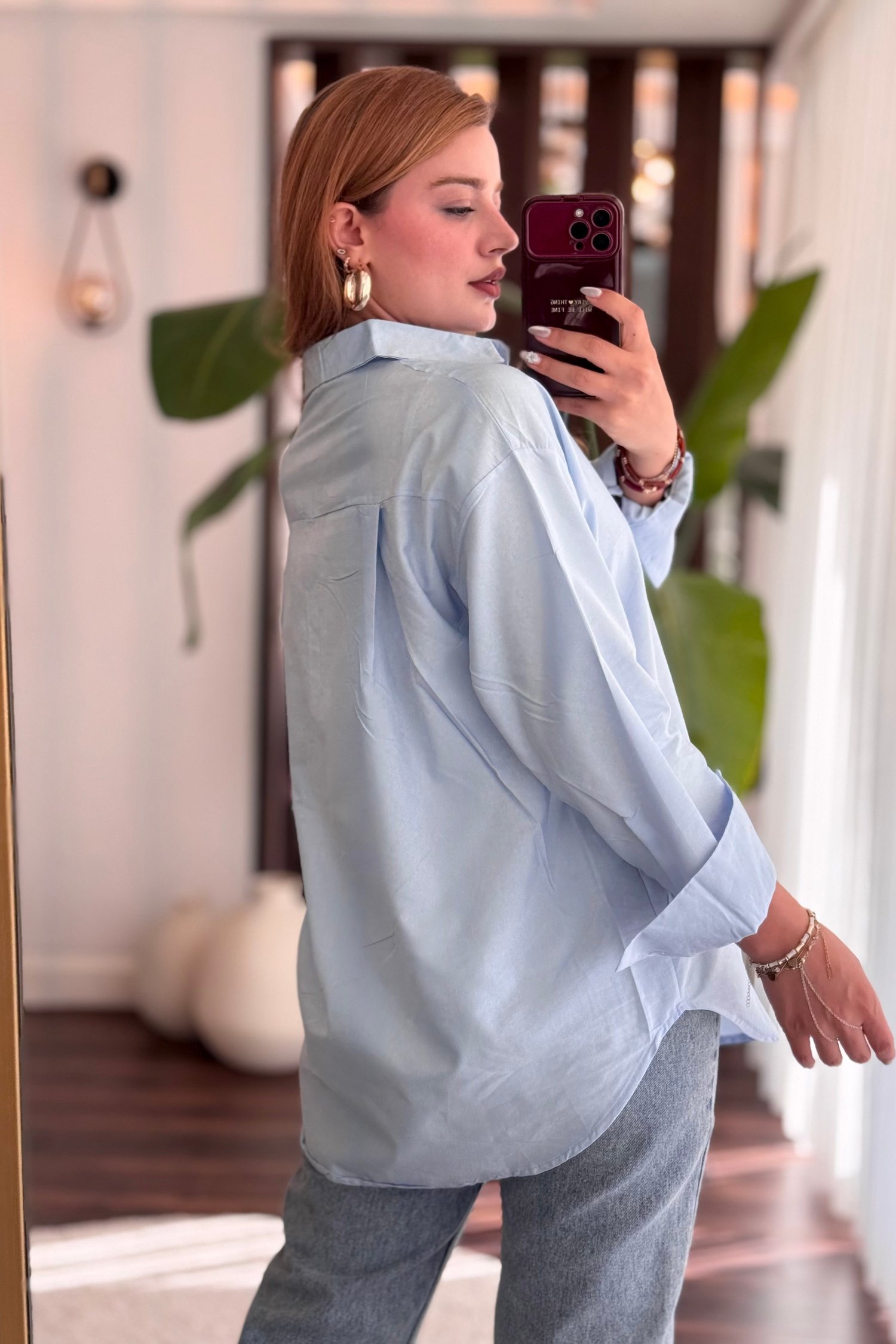 Açık Mavi Oversize Basic Gömlek