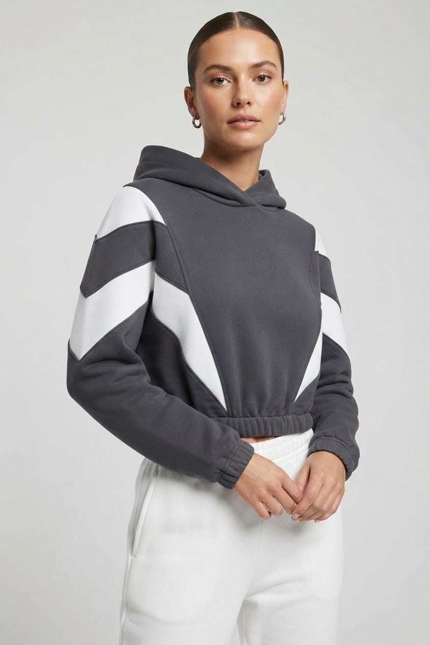 Antrasit Şerit Detaylı Kapüşonlu Sweatshirt