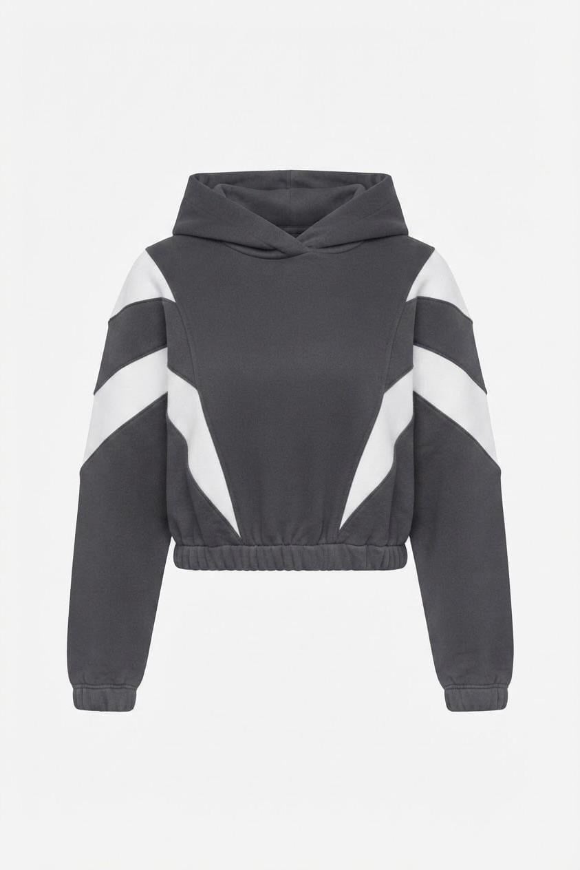 Antrasit Şerit Detaylı Kapüşonlu Sweatshirt