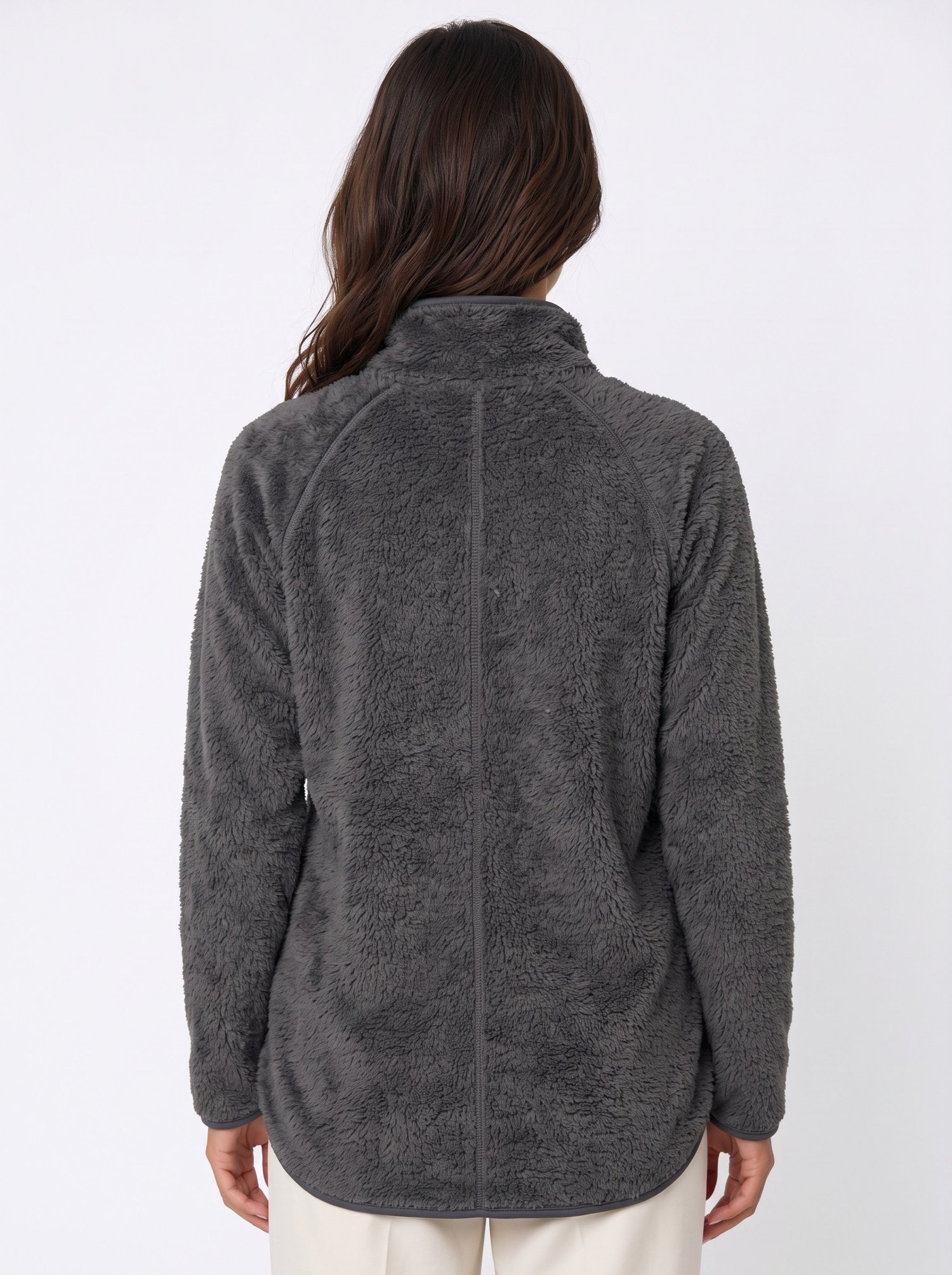Antrasit Yarım Fermuarlı Peluş Sweatshirt