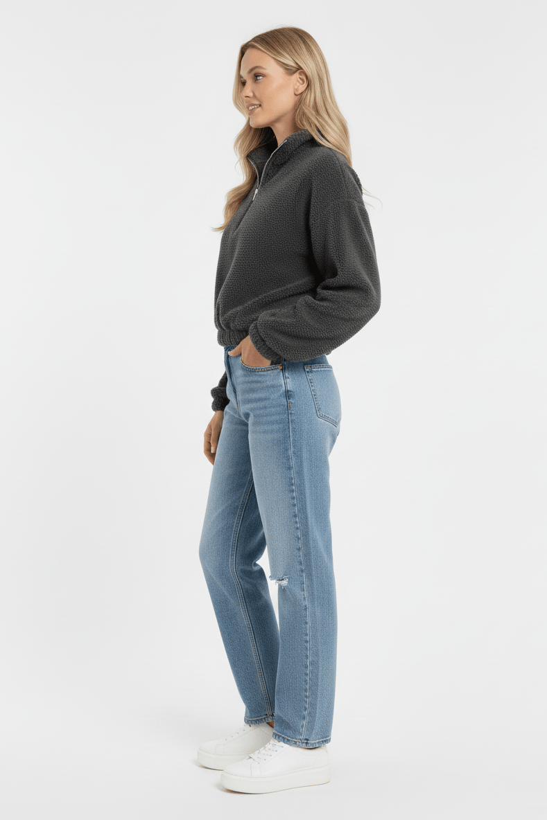 Antrasit Yarım Fermuarlı Sweatshirt