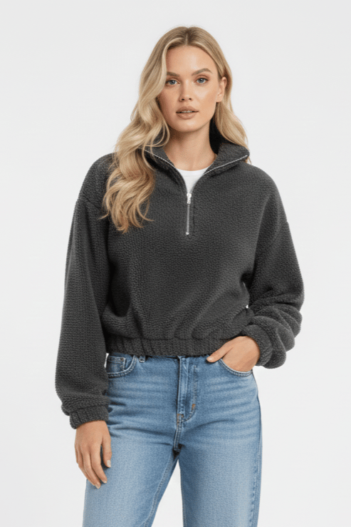 Antrasit Yarım Fermuarlı Sweatshirt