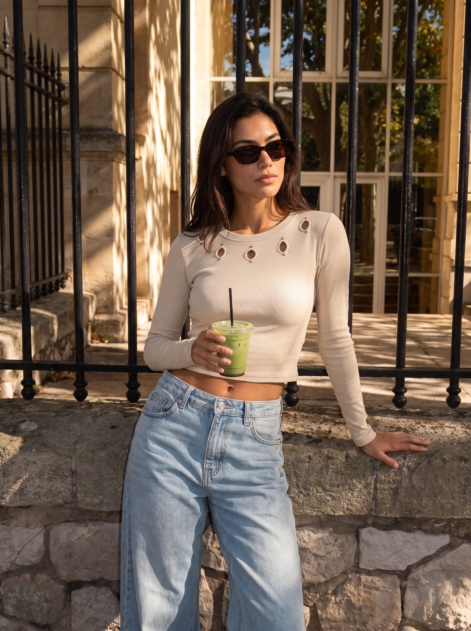 Bej Dekolteli Kaşkorse Crop Bluz