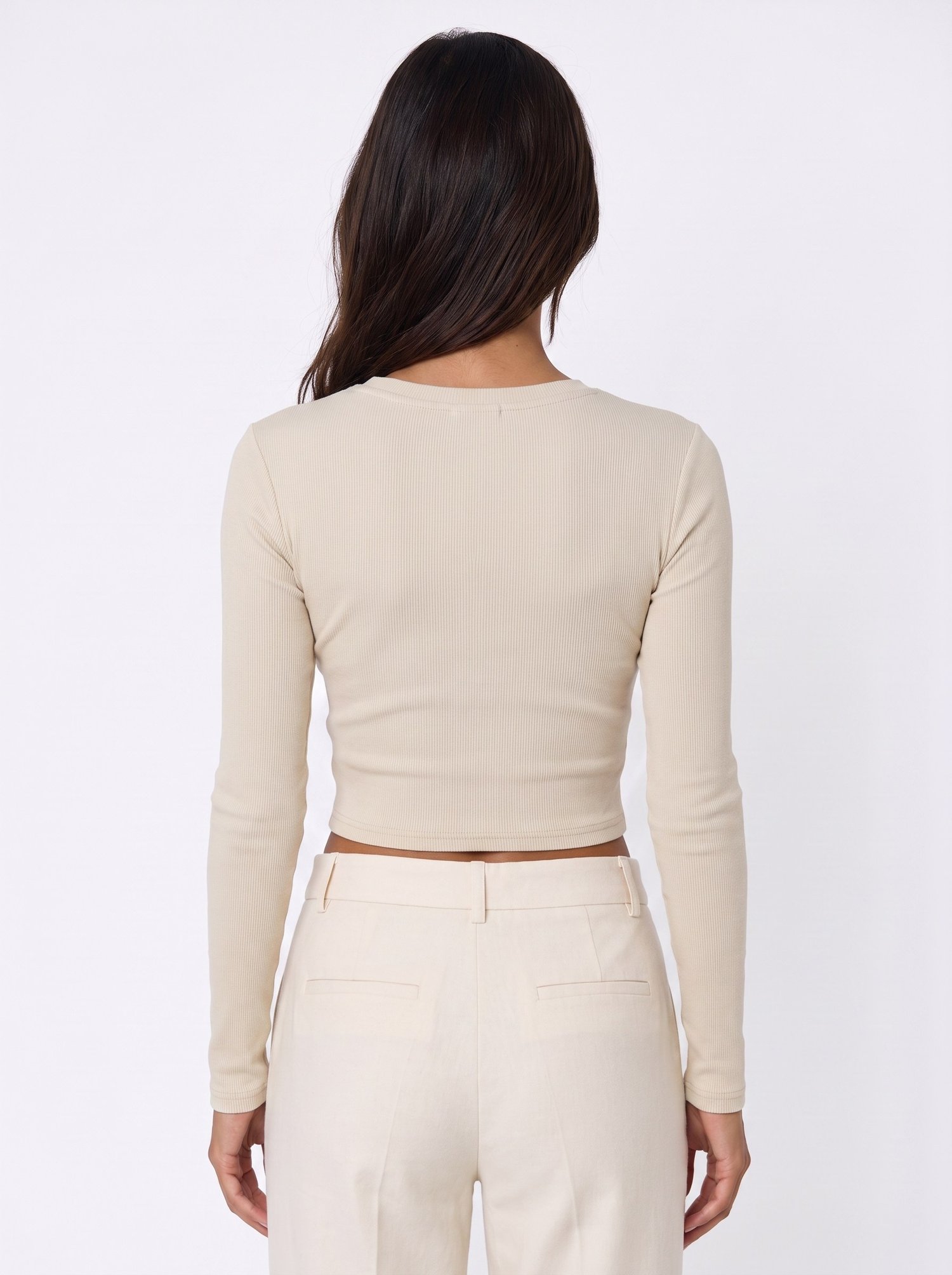 Bej Dekolteli Kaşkorse Crop Bluz