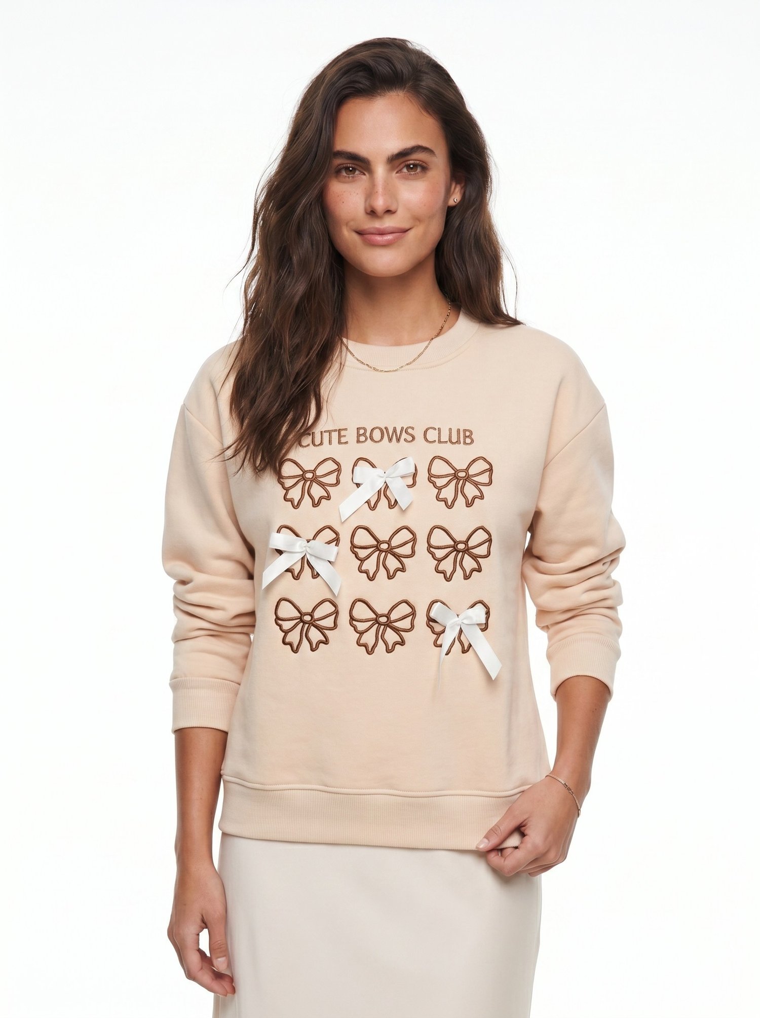 Bej Fiyonk Nakışlı Sweatshirt
