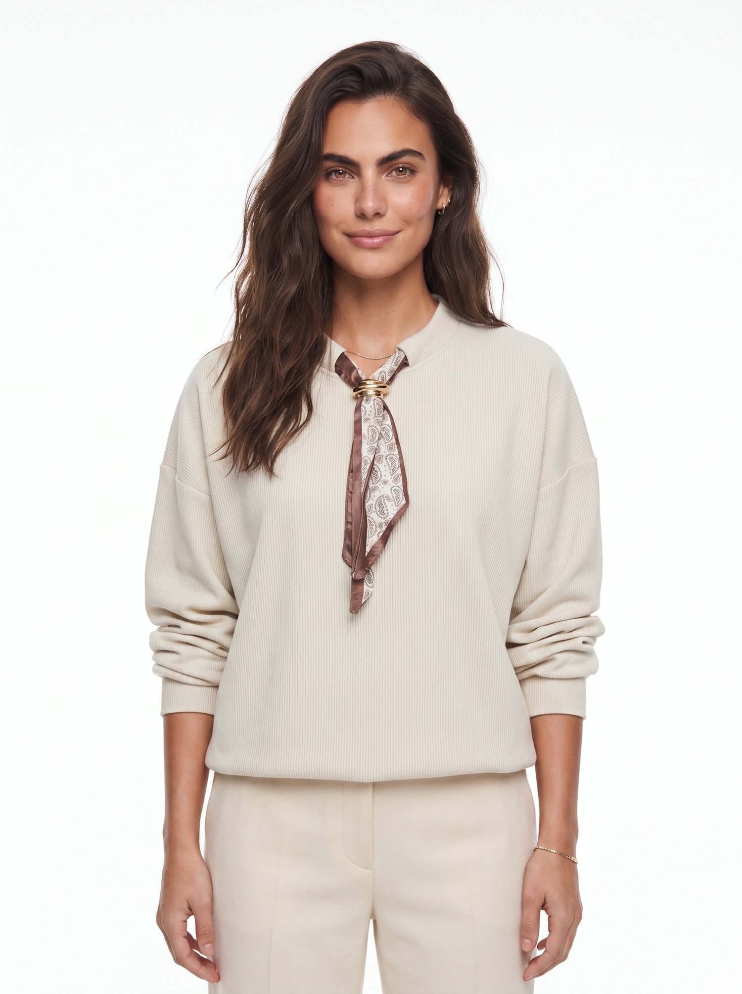 Bej Fularlı Ottoman Sweatshirt