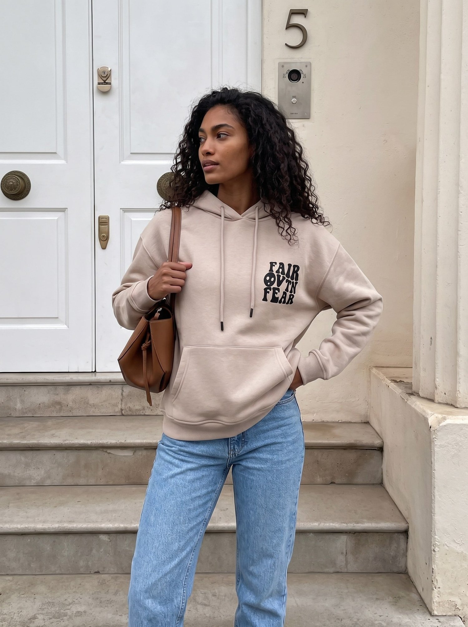 Bej Oversize Kapüşonlu Sweatshirt