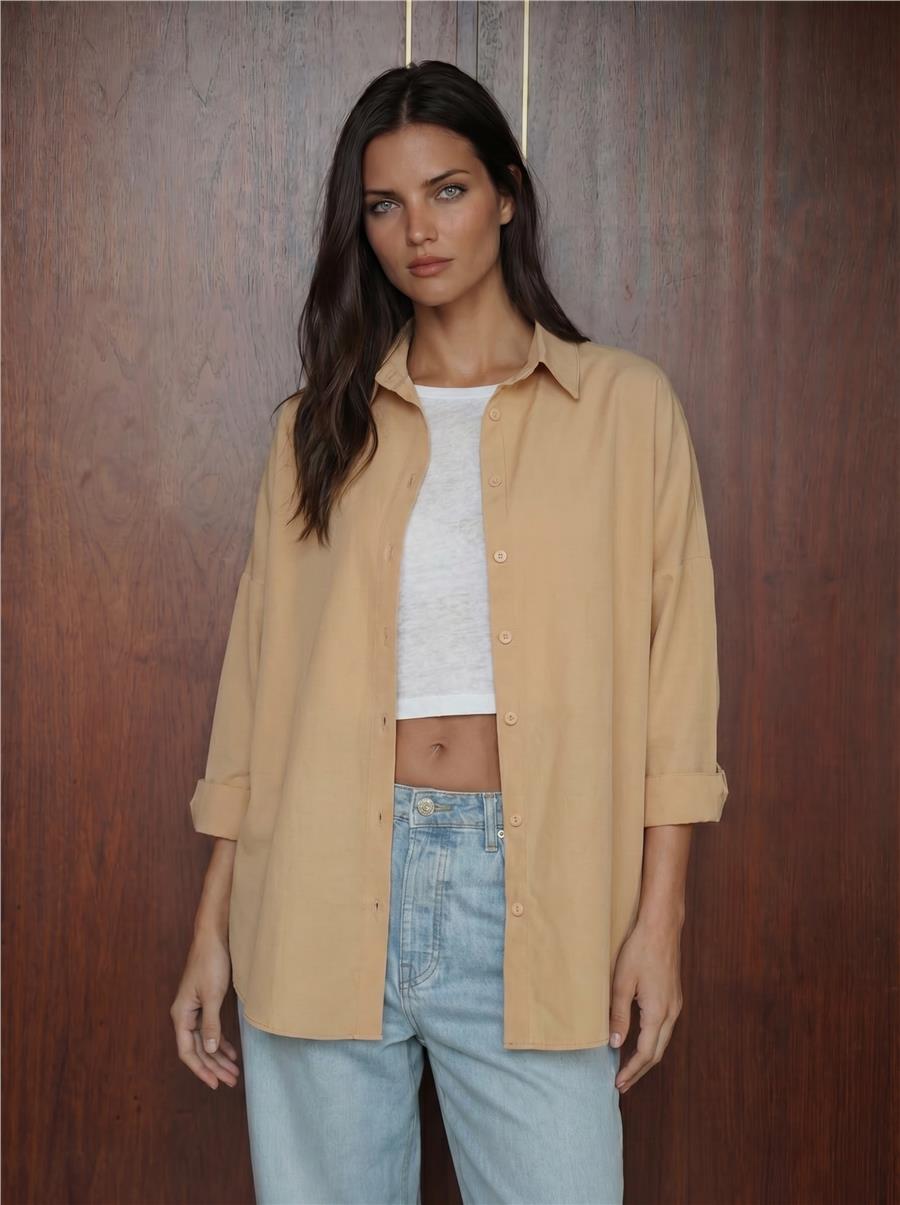 103901 Oversize Basic Tesettür Gömlek - Bej
