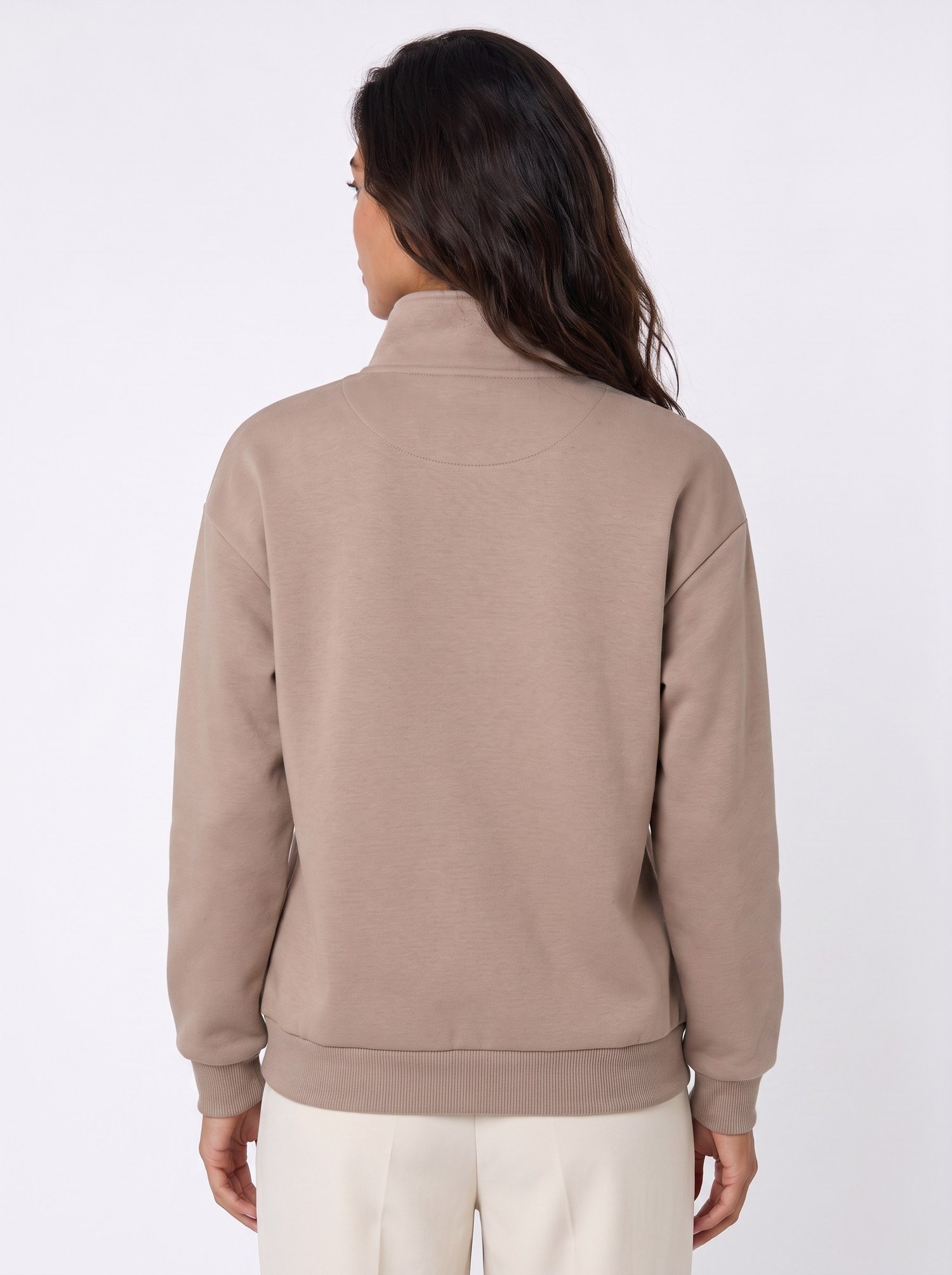 Bej Yarım Fermuarlı Sweatshirt