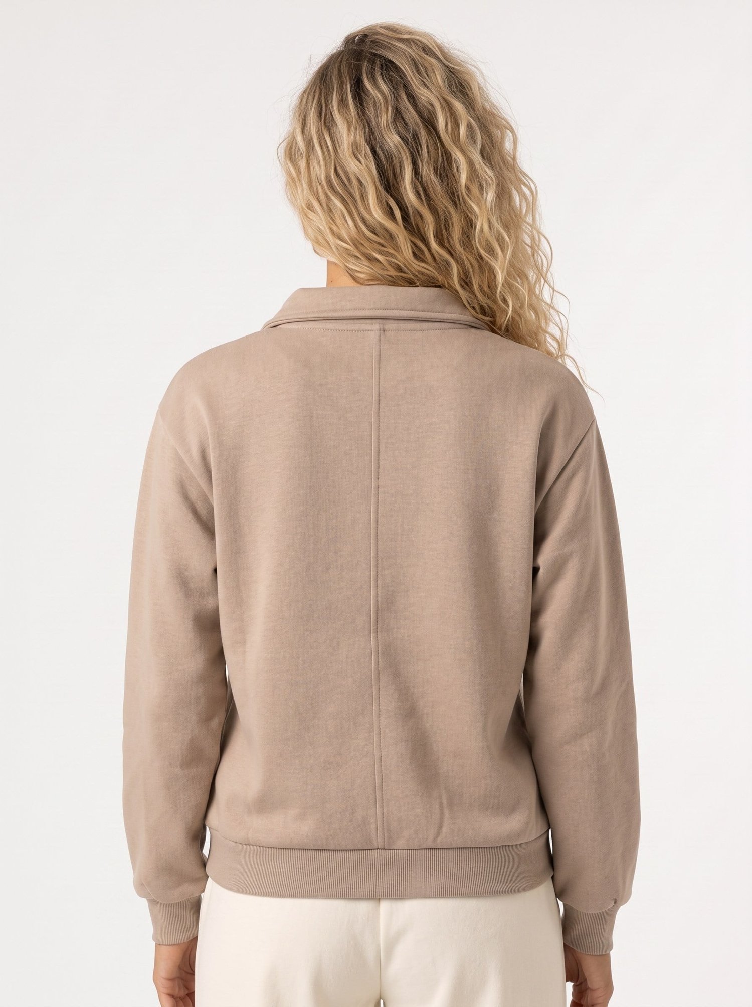 Bej Yarım Fermuarlı Sweatshirt