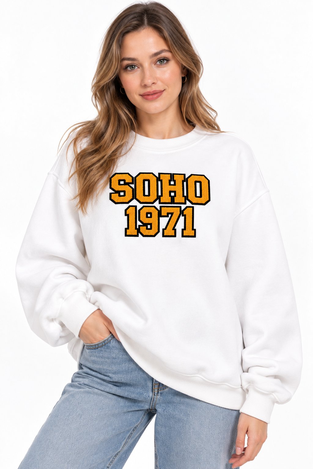 Beyaz Baskılı Oversize Sweatshirt