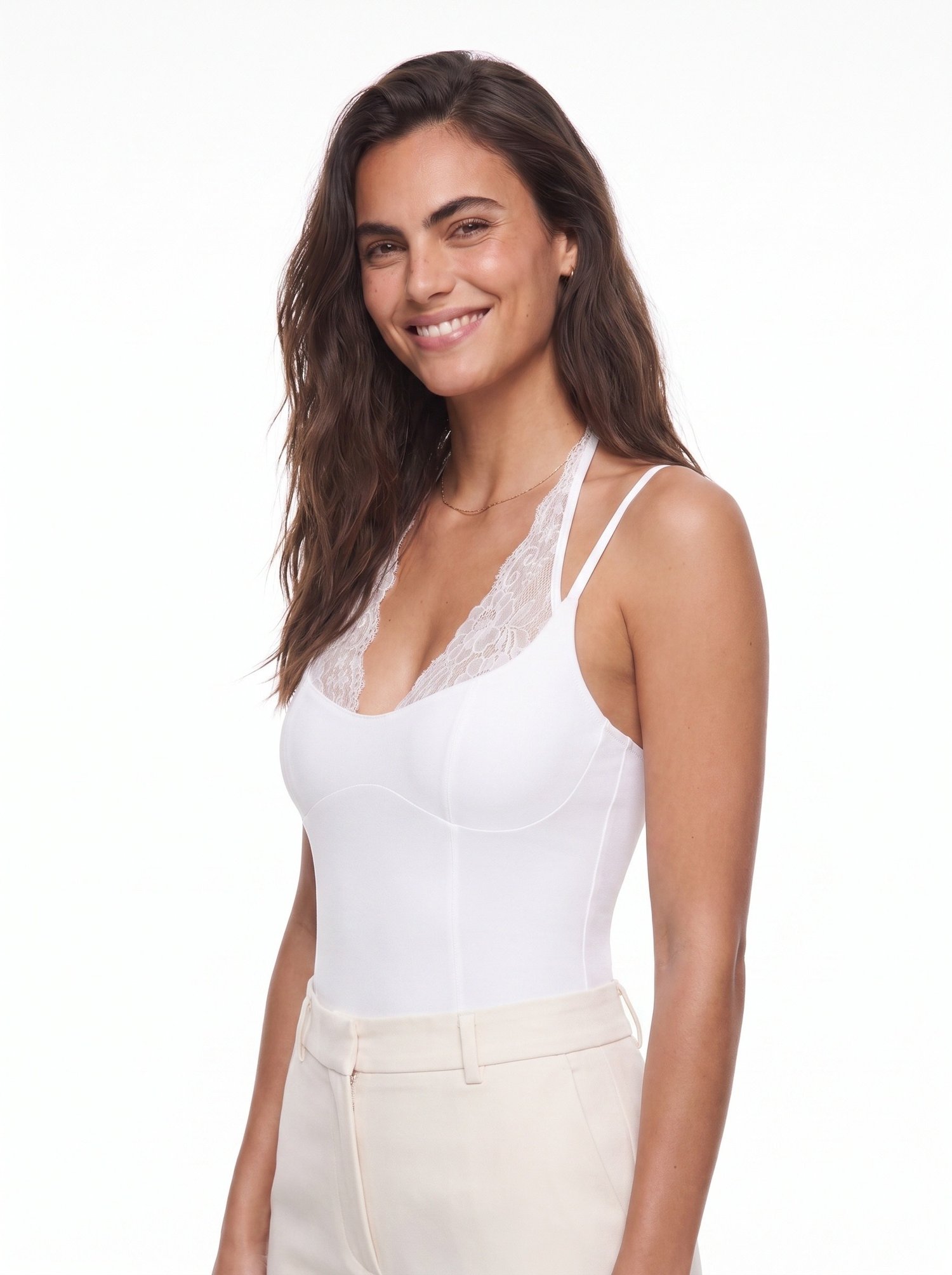 Beyaz Dantelli Halter Yaka Bluz