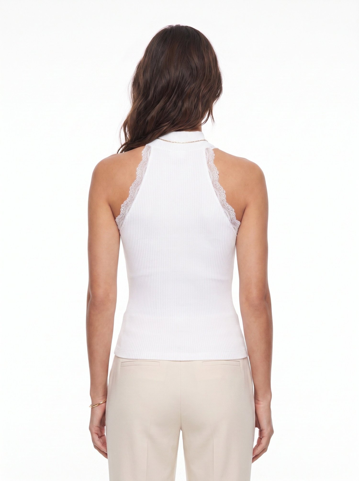 Beyaz Dantelli Halter Yaka Bluz