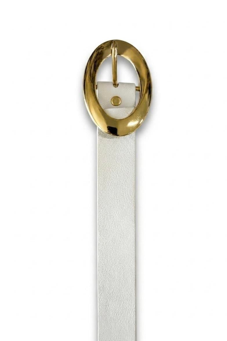 Beyaz Gold Oval Tokalı Kemer