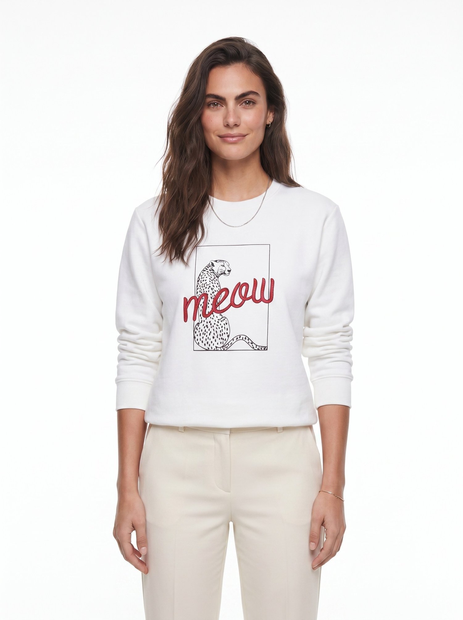 Beyaz Leopar Baskılı Sweatshirt