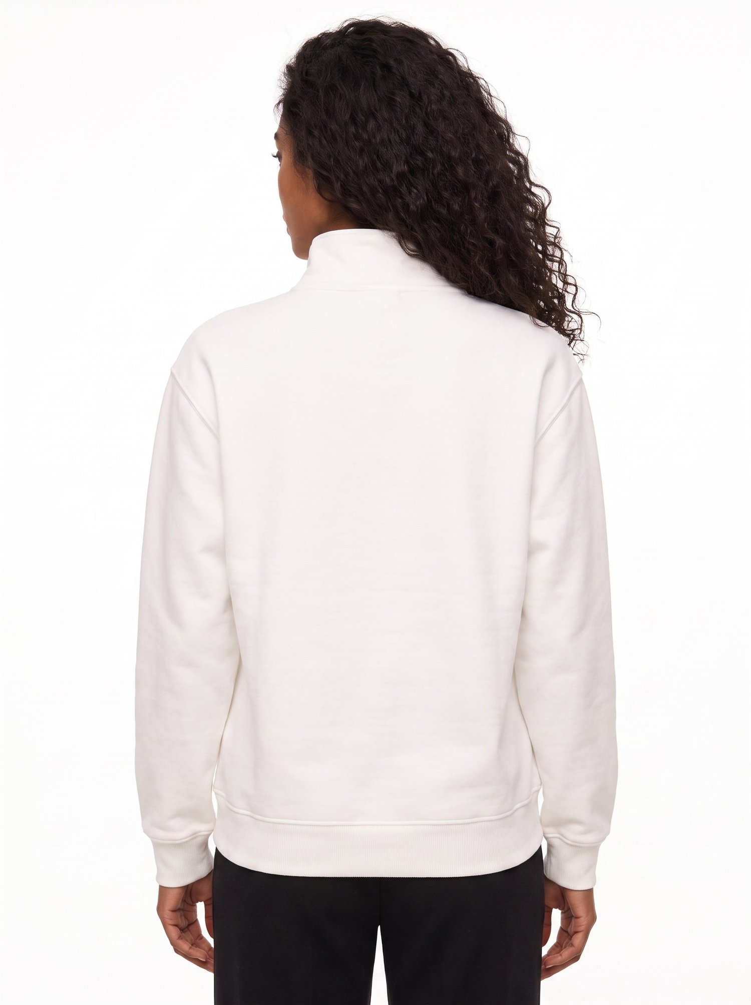 Beyaz Nakışlı Fermuarlı Oversize Sweatshirt