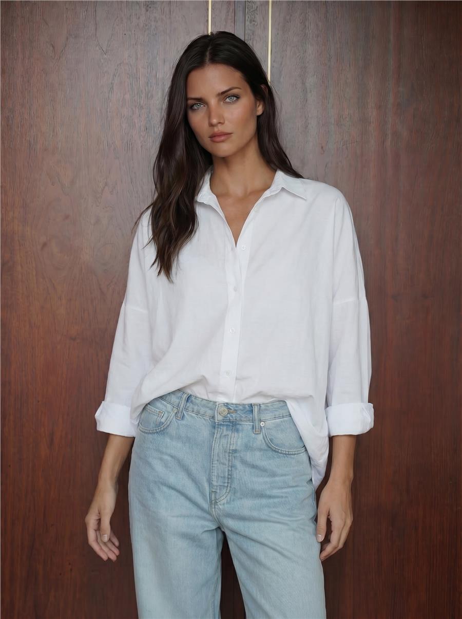 103901 Oversize Basic Tesettür Gömlek - Beyaz