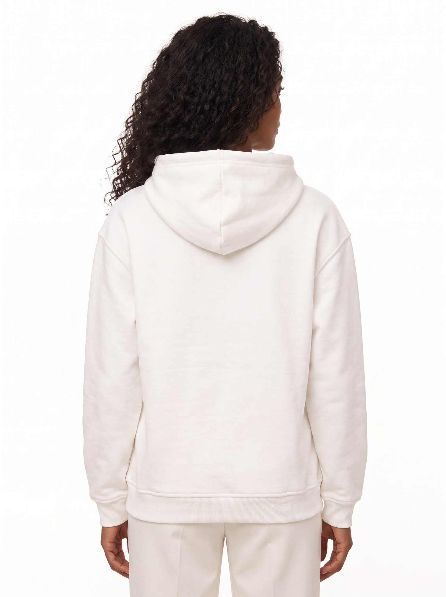 Beyaz Oversize Baskılı Kapüşonlu Sweatshirt