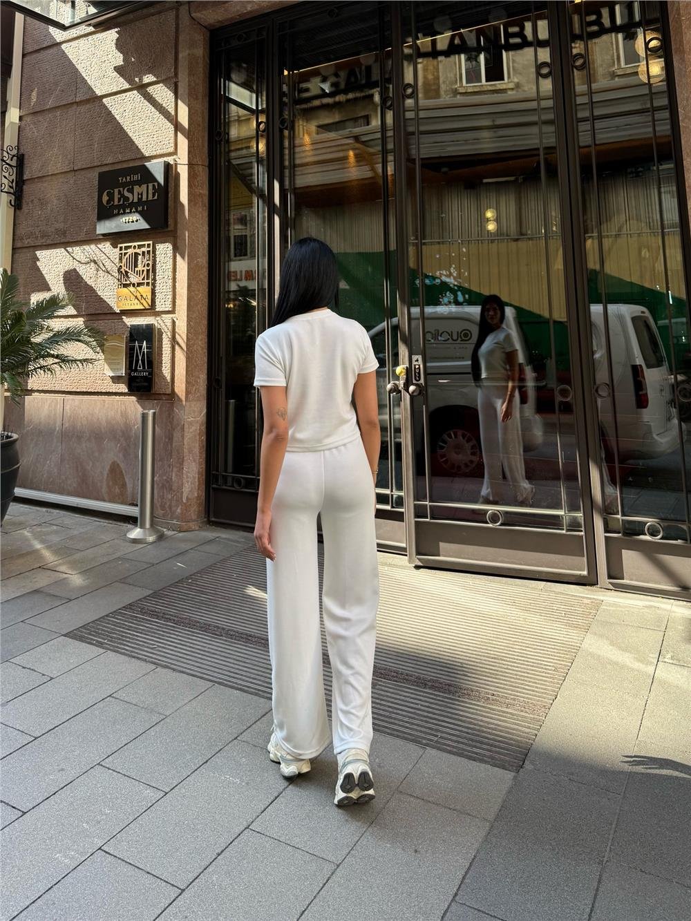 Beyaz Palazzo Modal Polyester Keten Takım