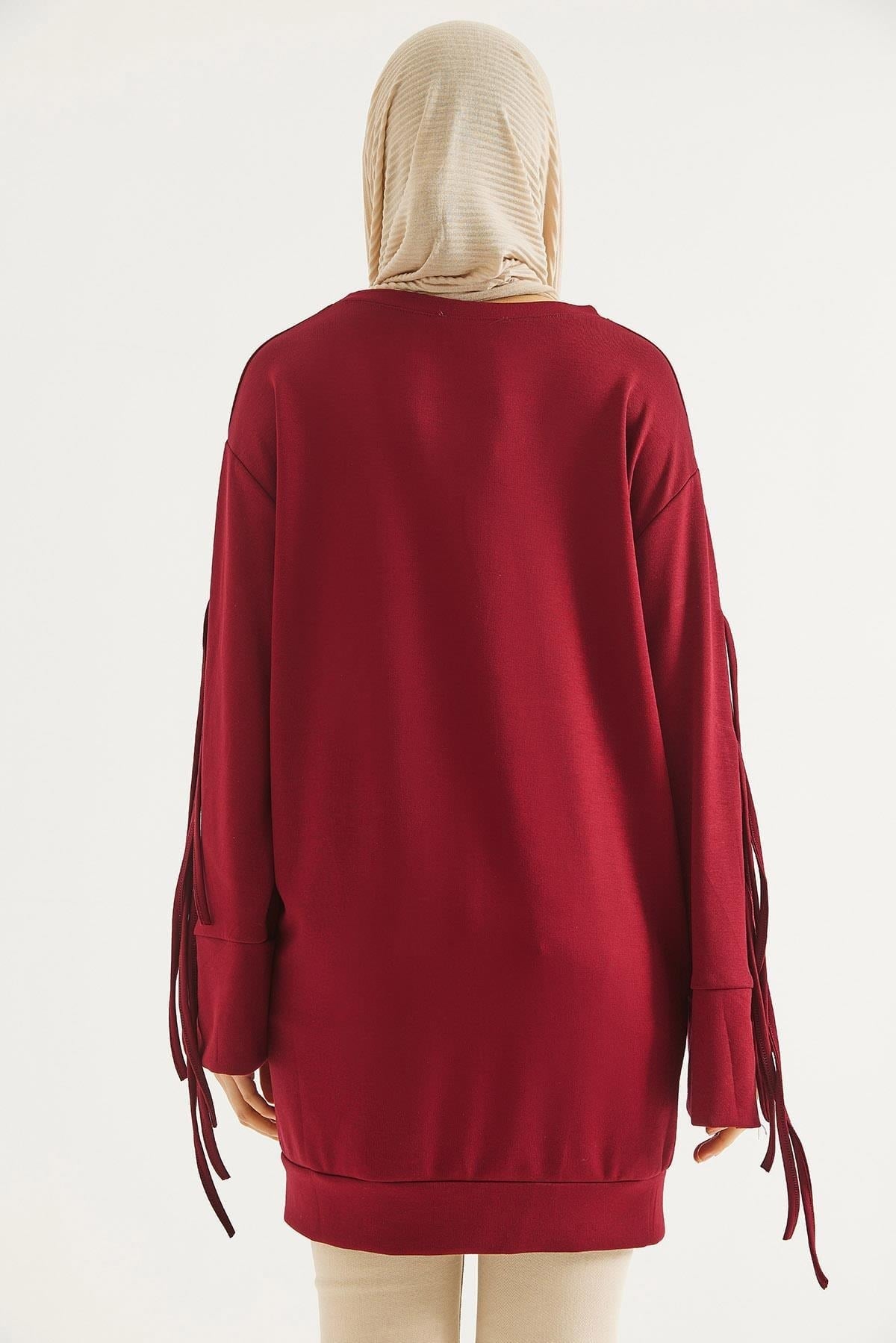 Bordo Bağcık Detaylı Tunik