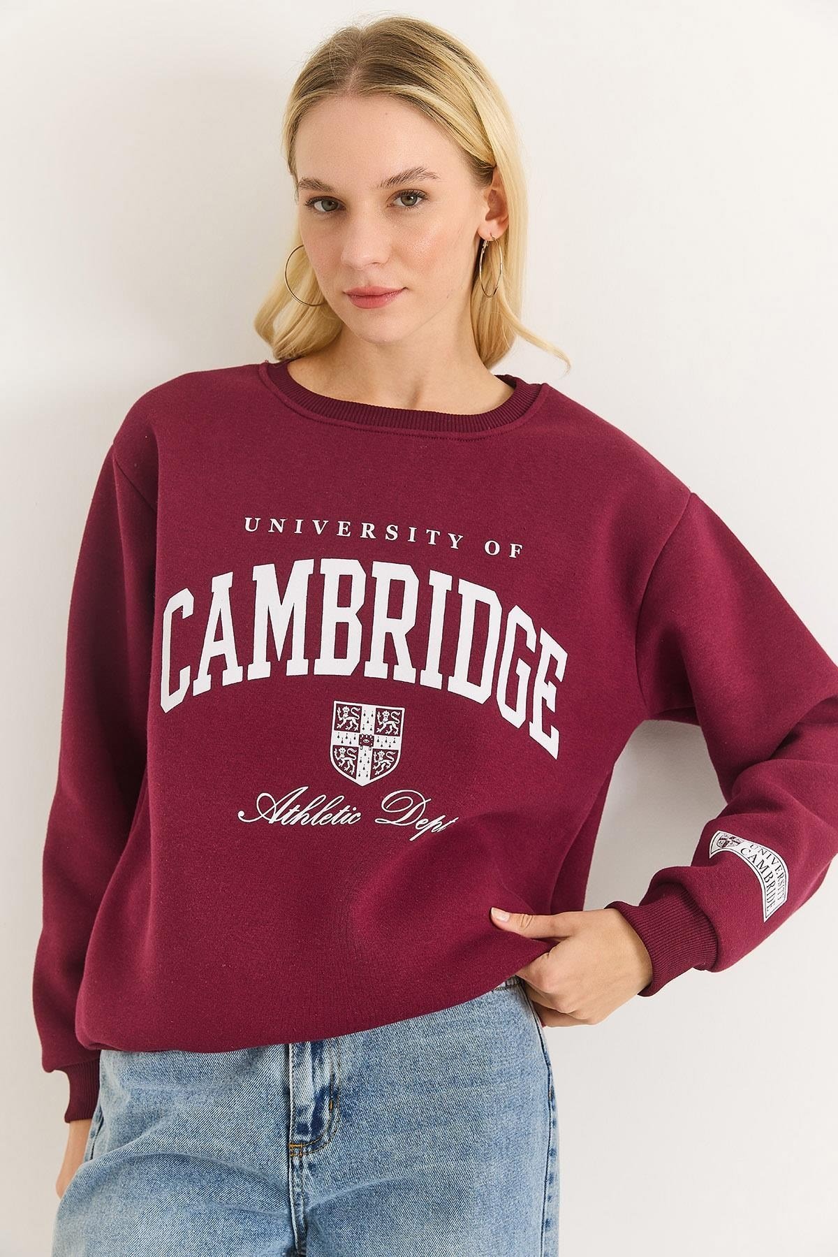 Bordo Baskılı Şardonlu Sweatshirt