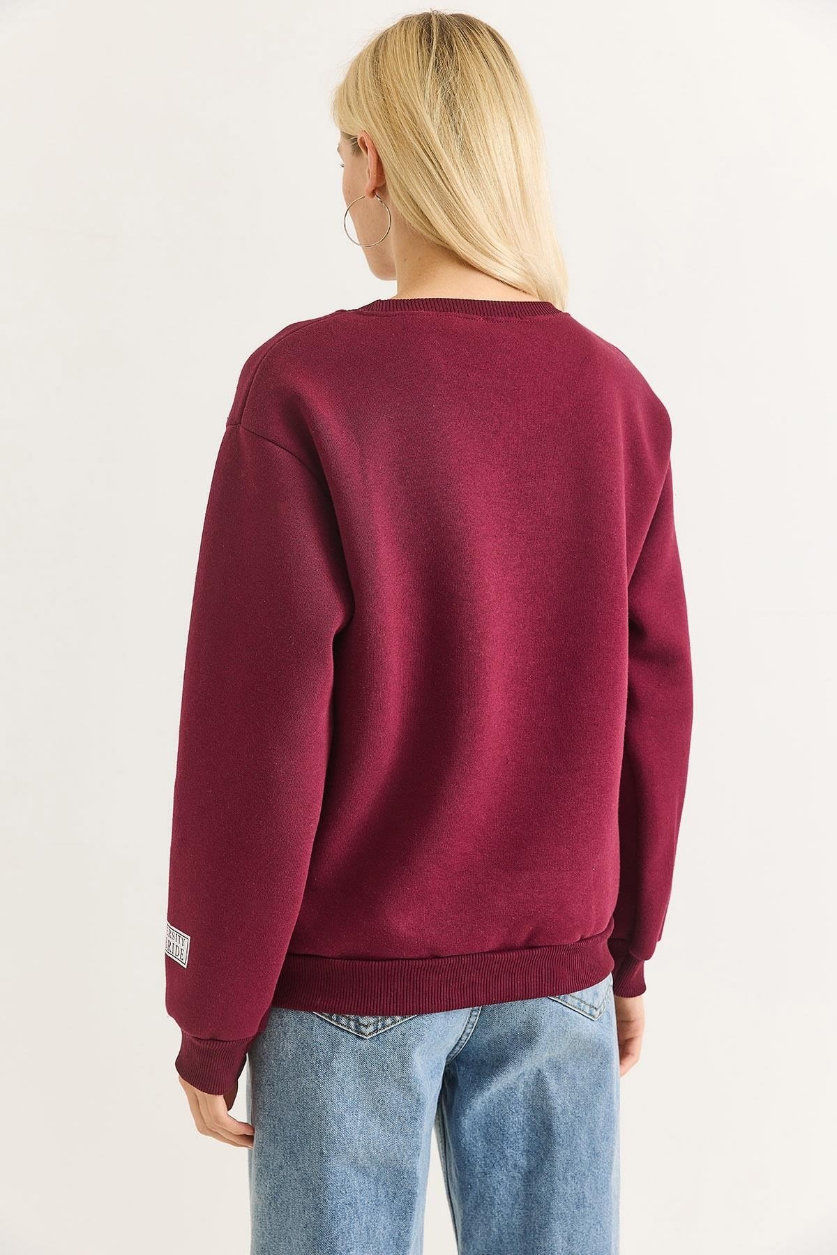 Bordo Baskılı Şardonlu Sweatshirt