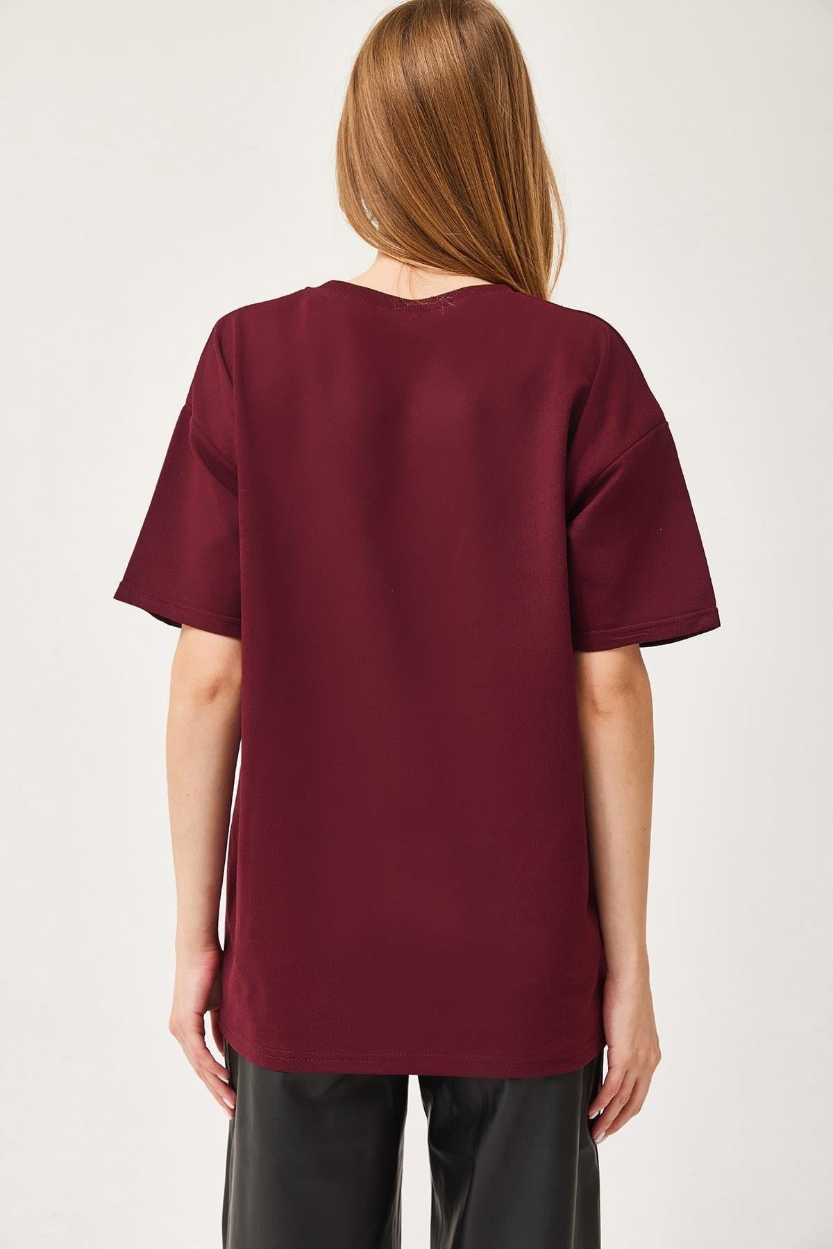 Bordo Bisiklet Yaka Basic Tişört