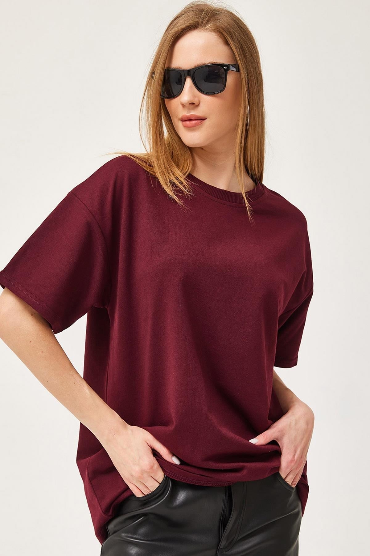 Bordo Bisiklet Yaka Basic Tişört
