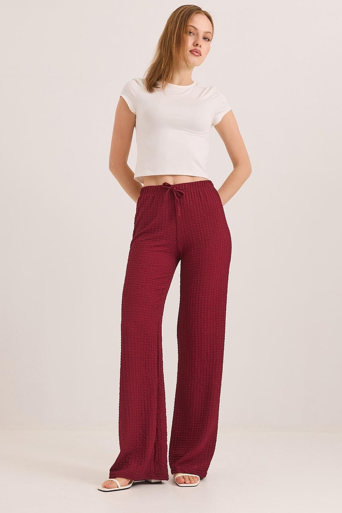 Bordo Bubble Örme Pantolon