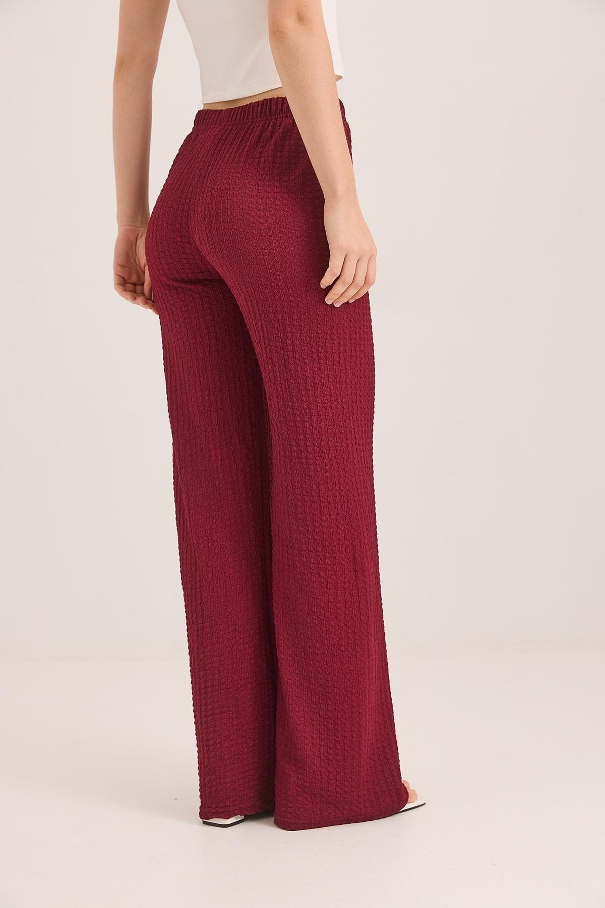 Bordo Bubble Örme Pantolon