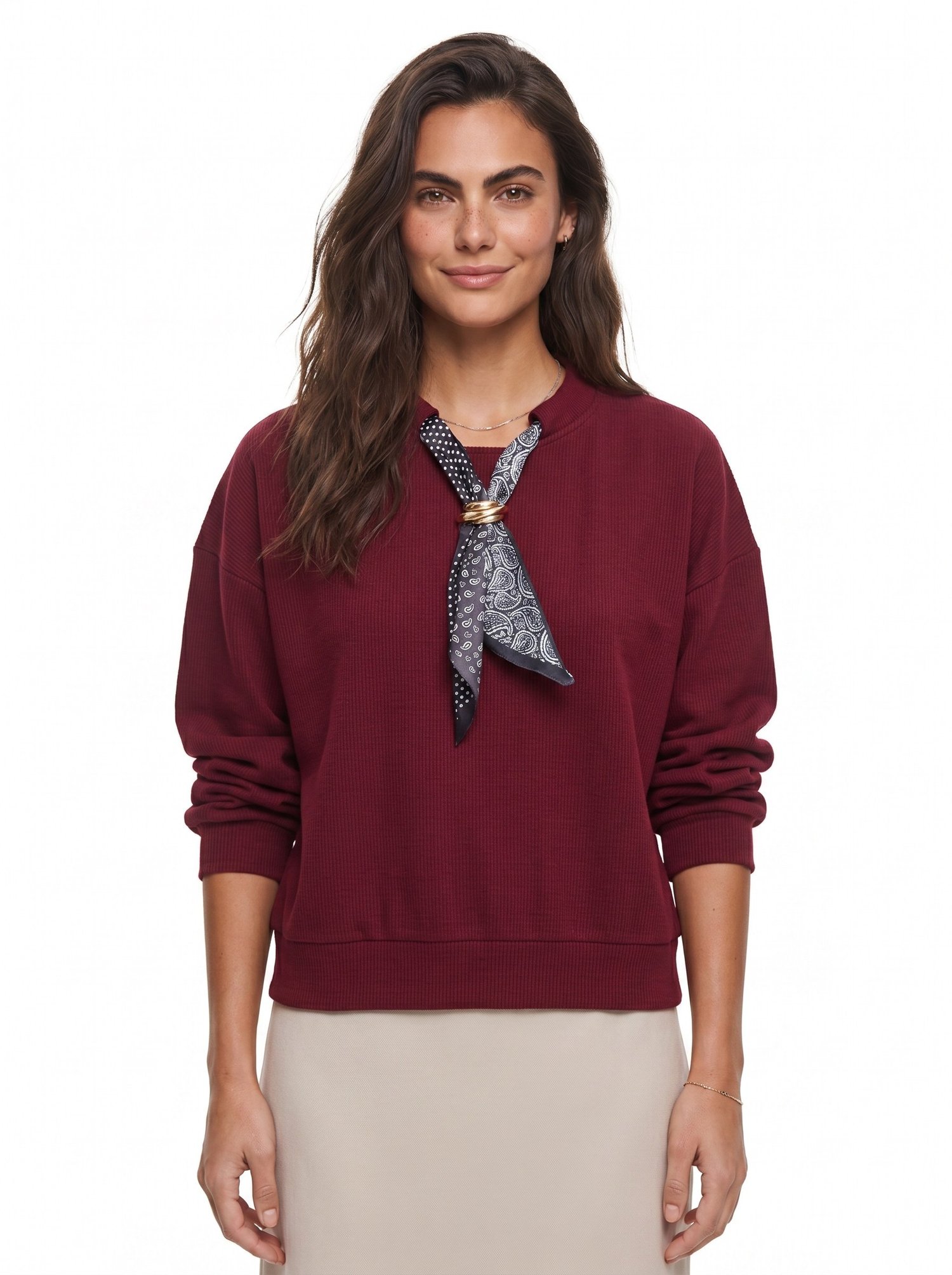 Bordo Fularlı Ottoman Sweatshirt