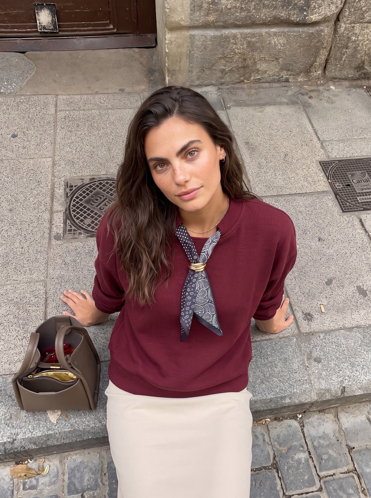 Bordo Fularlı Ottoman Sweatshirt