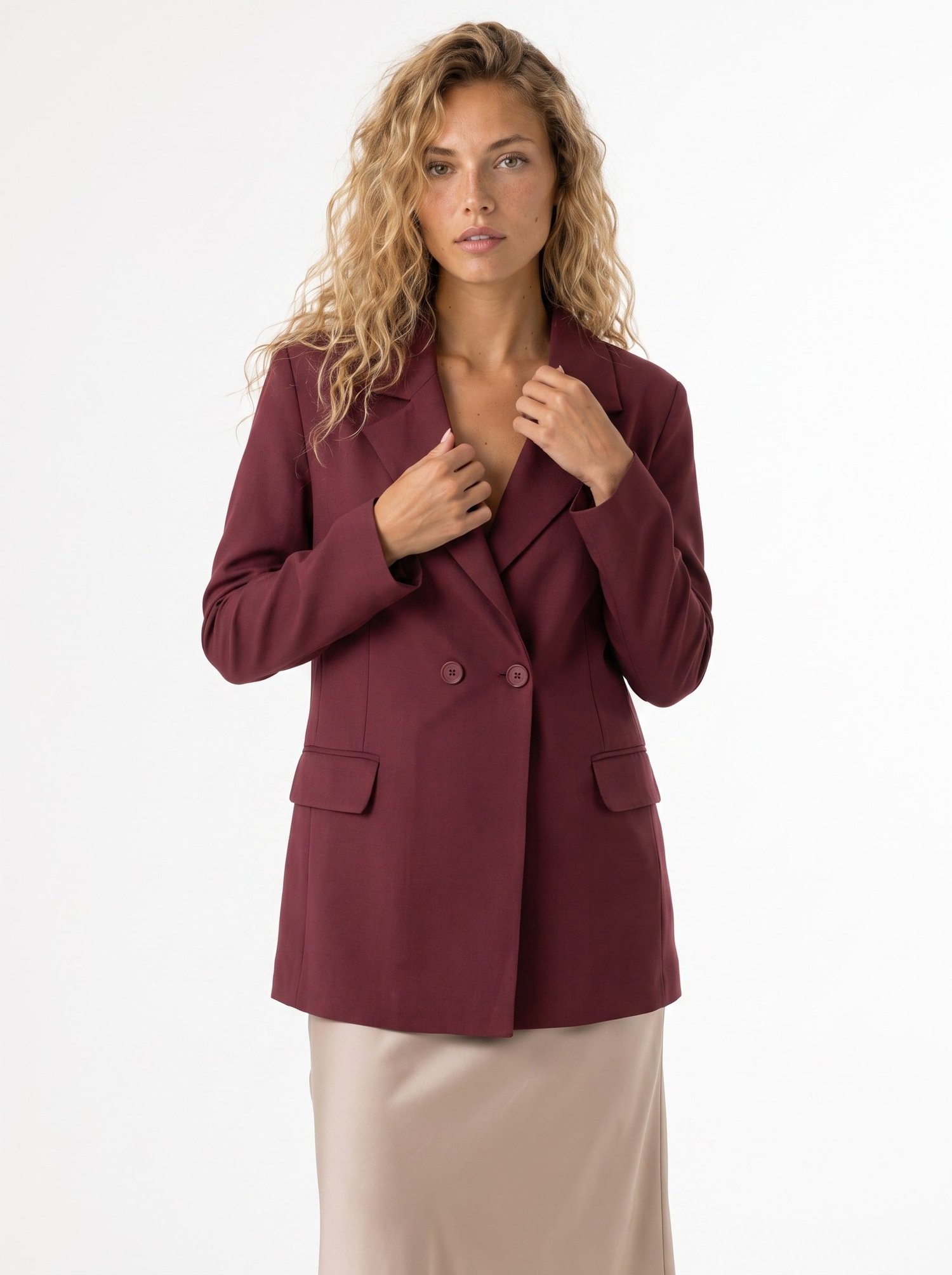 Bordo Kapaklı Cep Blazer Ceket